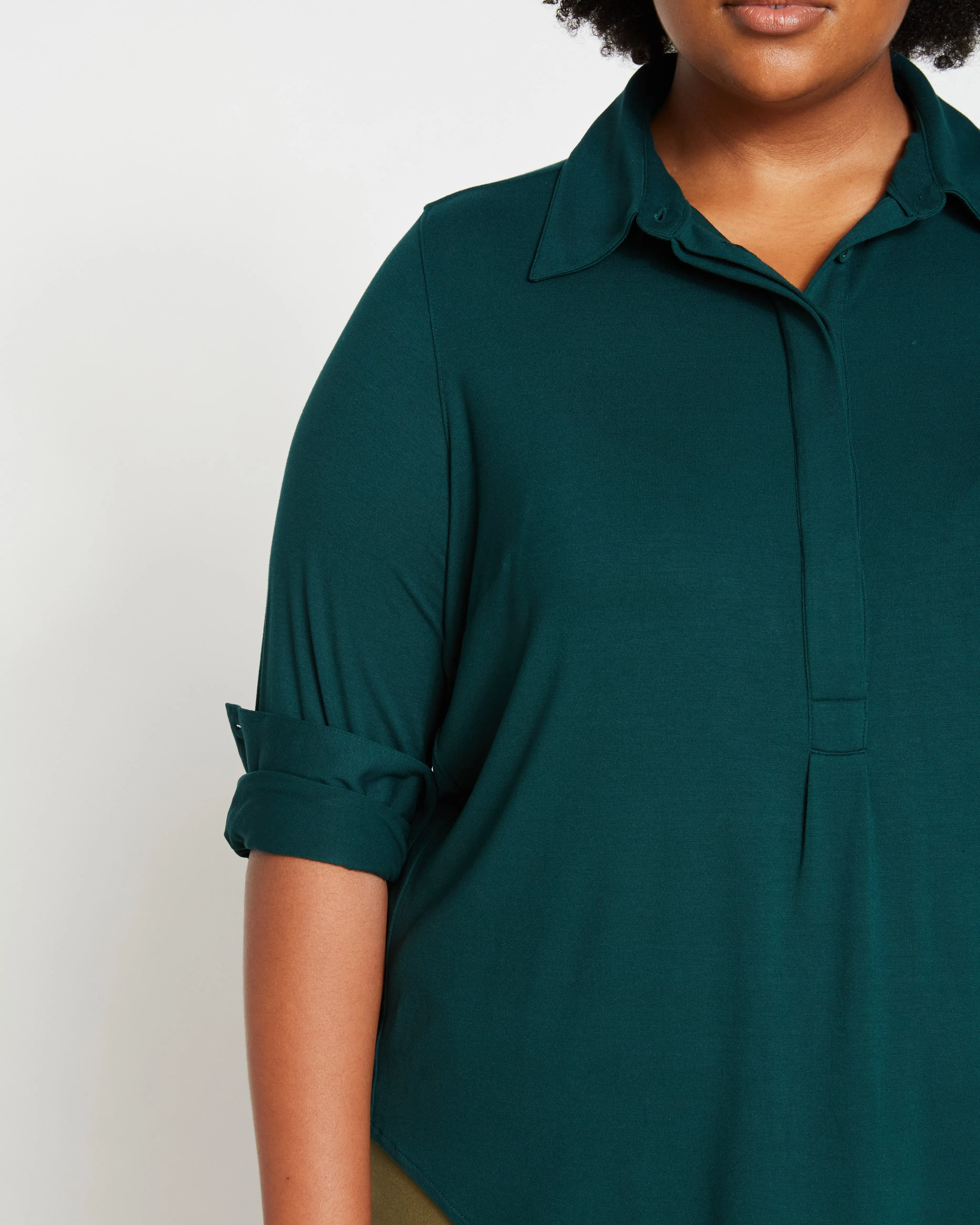 Elbe Popover Liquid Jersey Shirt Classic Fit - Forest Green sold by Universal Standard