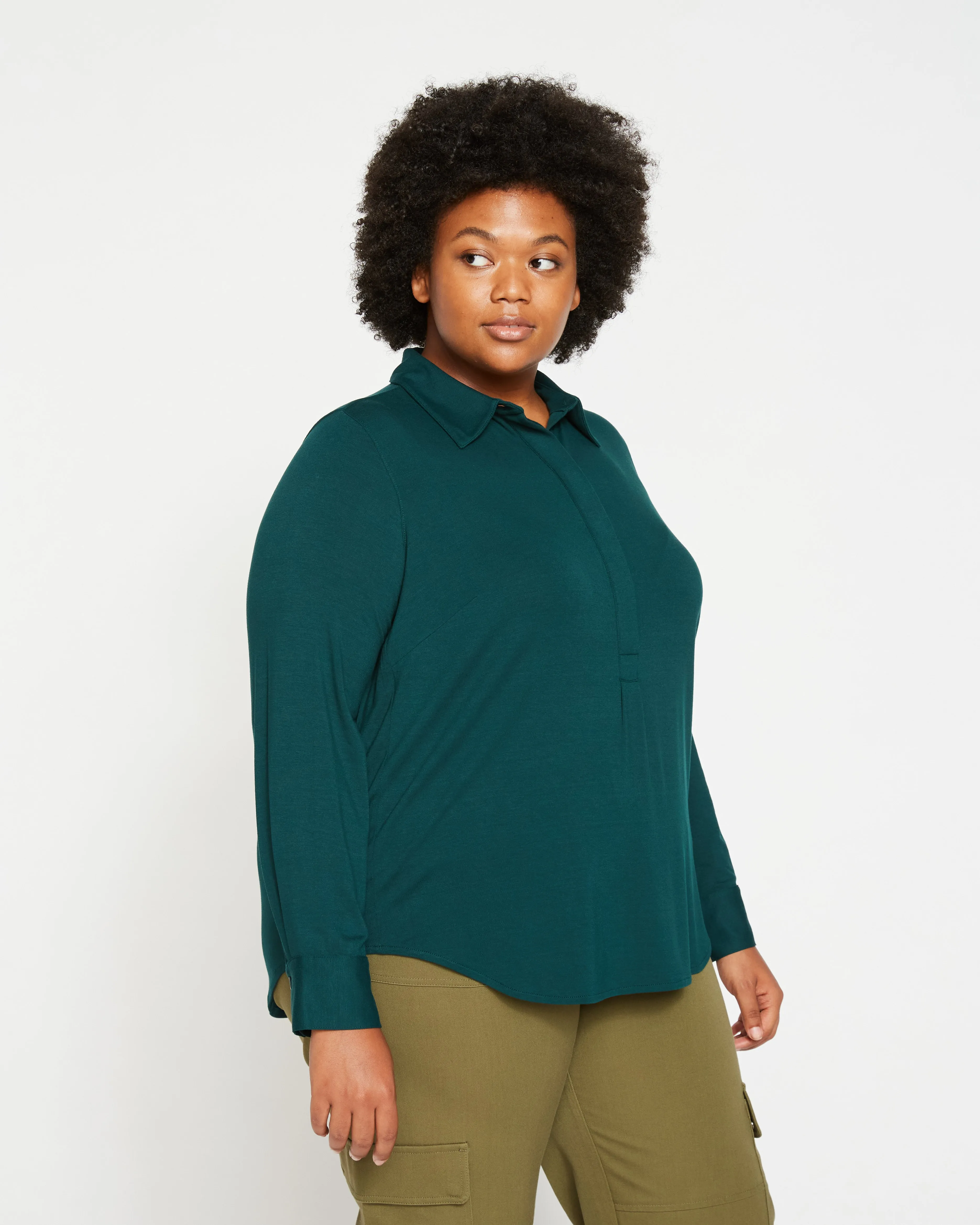 Elbe Popover Liquid Jersey Shirt Classic Fit - Forest Green sold by Universal Standard product image thumbnail 3