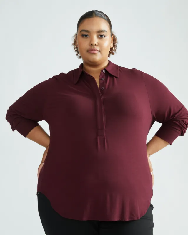 Elbe Popover Liquid Jersey Shirt Classic Fit - Black Cherry made by Universal Standard