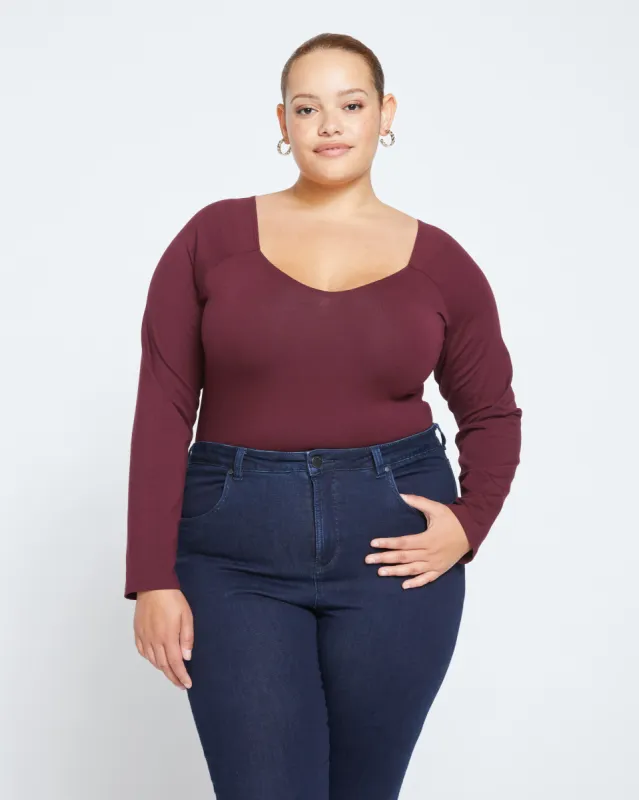 Roya Long Sleeve Bodysuit - Black Cherry sold by Universal Standard