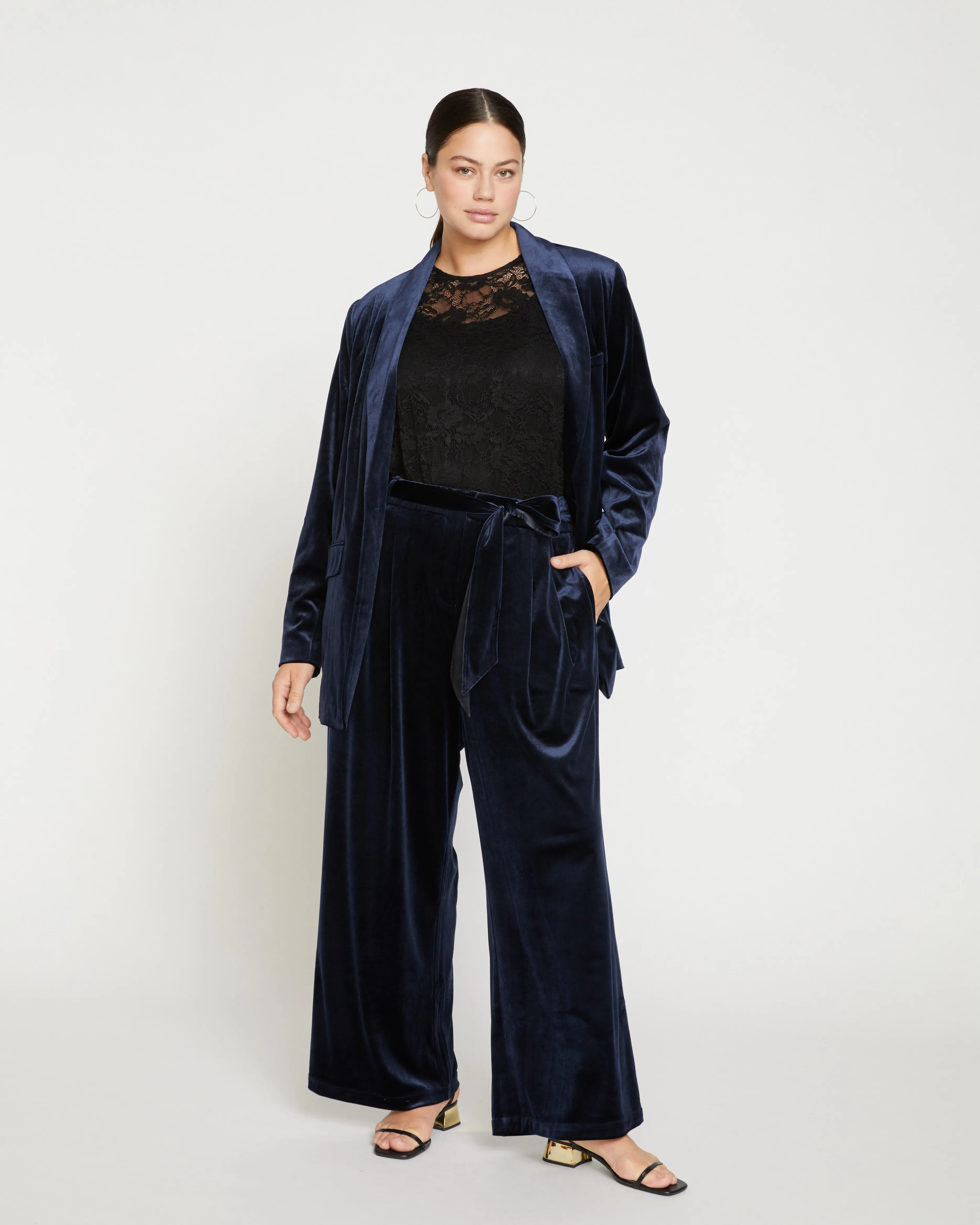 Luxe Belted Velvet Pant - Moonstone Blue Velvet sold by Universal Standard