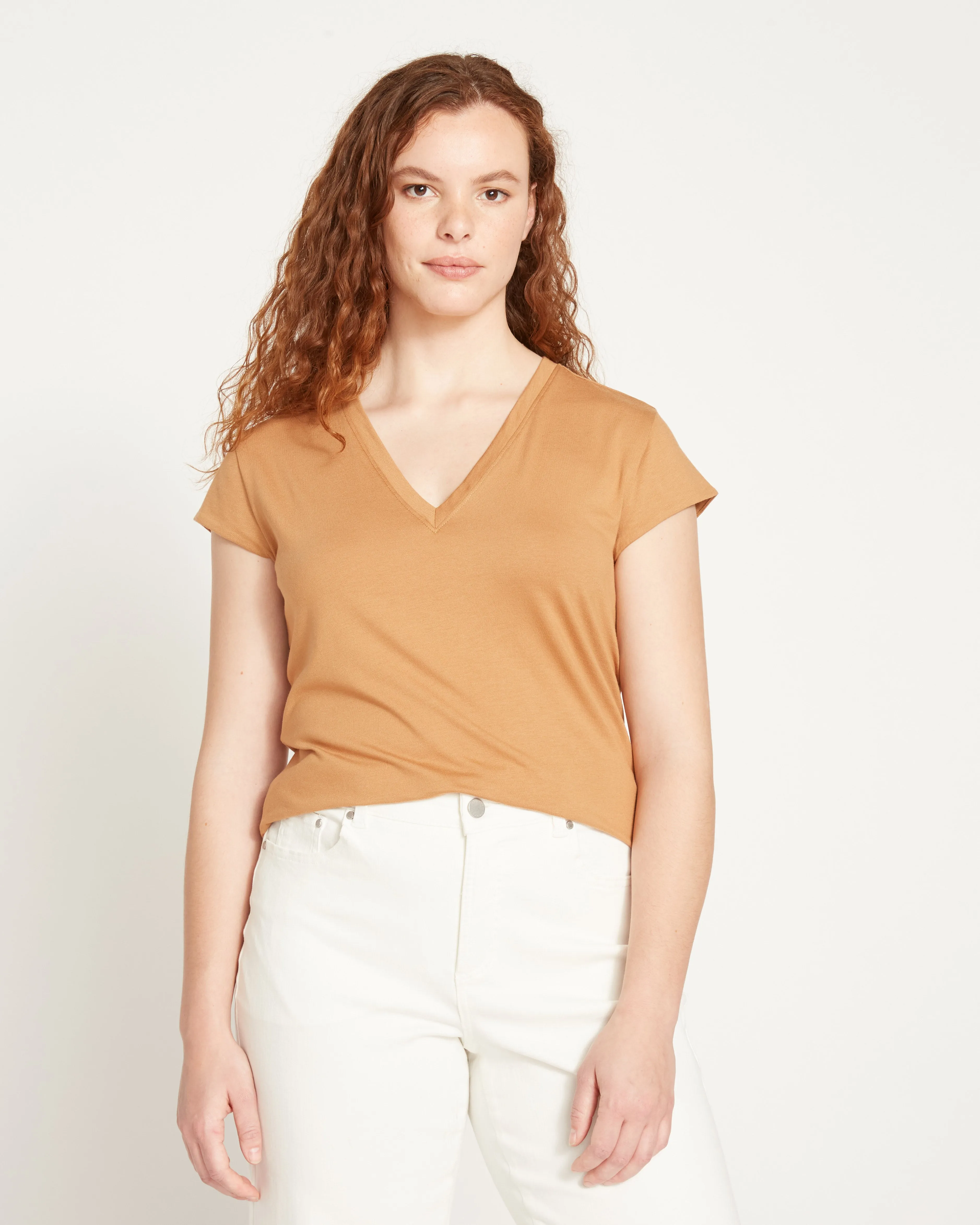 Ashley V Neck Cap Sleeve Tee - Caramel sold by Universal Standard product image thumbnail 3