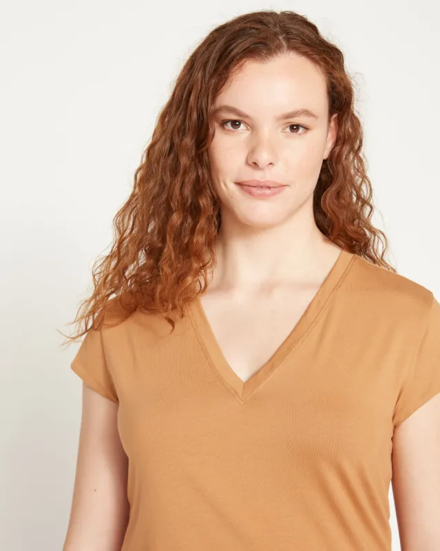 Ashley V Neck Cap Sleeve Tee - Caramel sold by Universal Standard