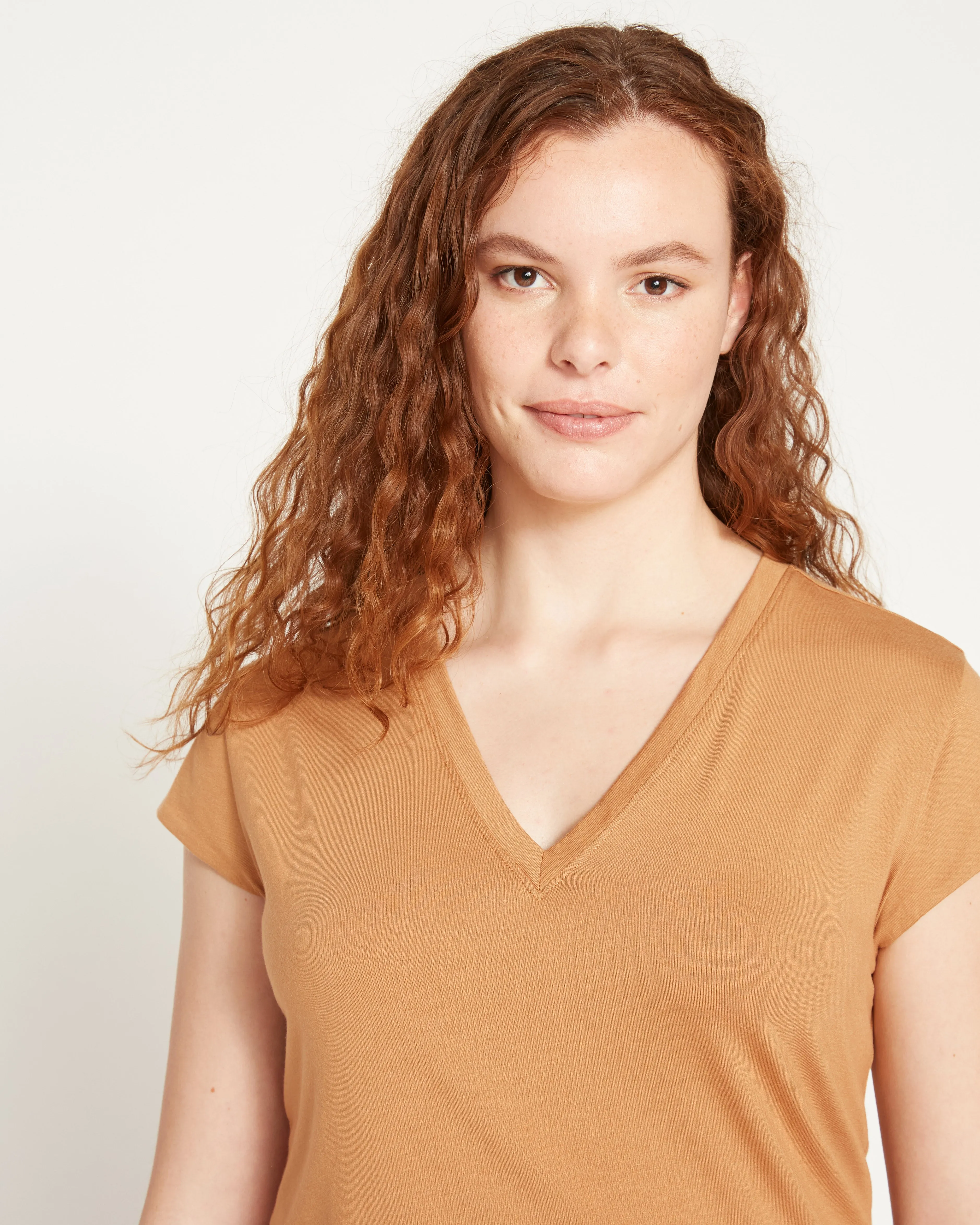Ashley V Neck Cap Sleeve Tee - Caramel sold by Universal Standard
