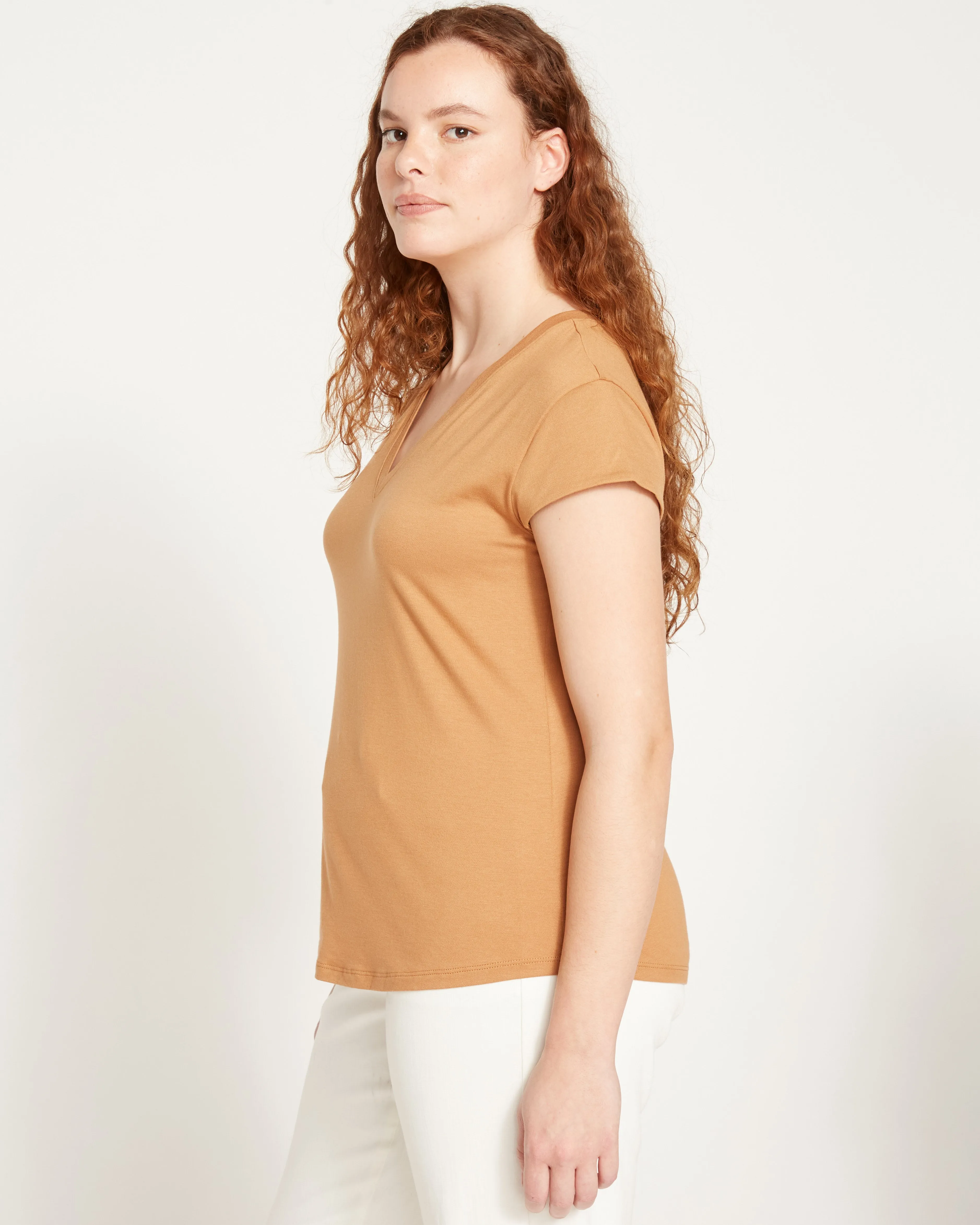 Ashley V Neck Cap Sleeve Tee - Caramel sold by Universal Standard product image thumbnail 4
