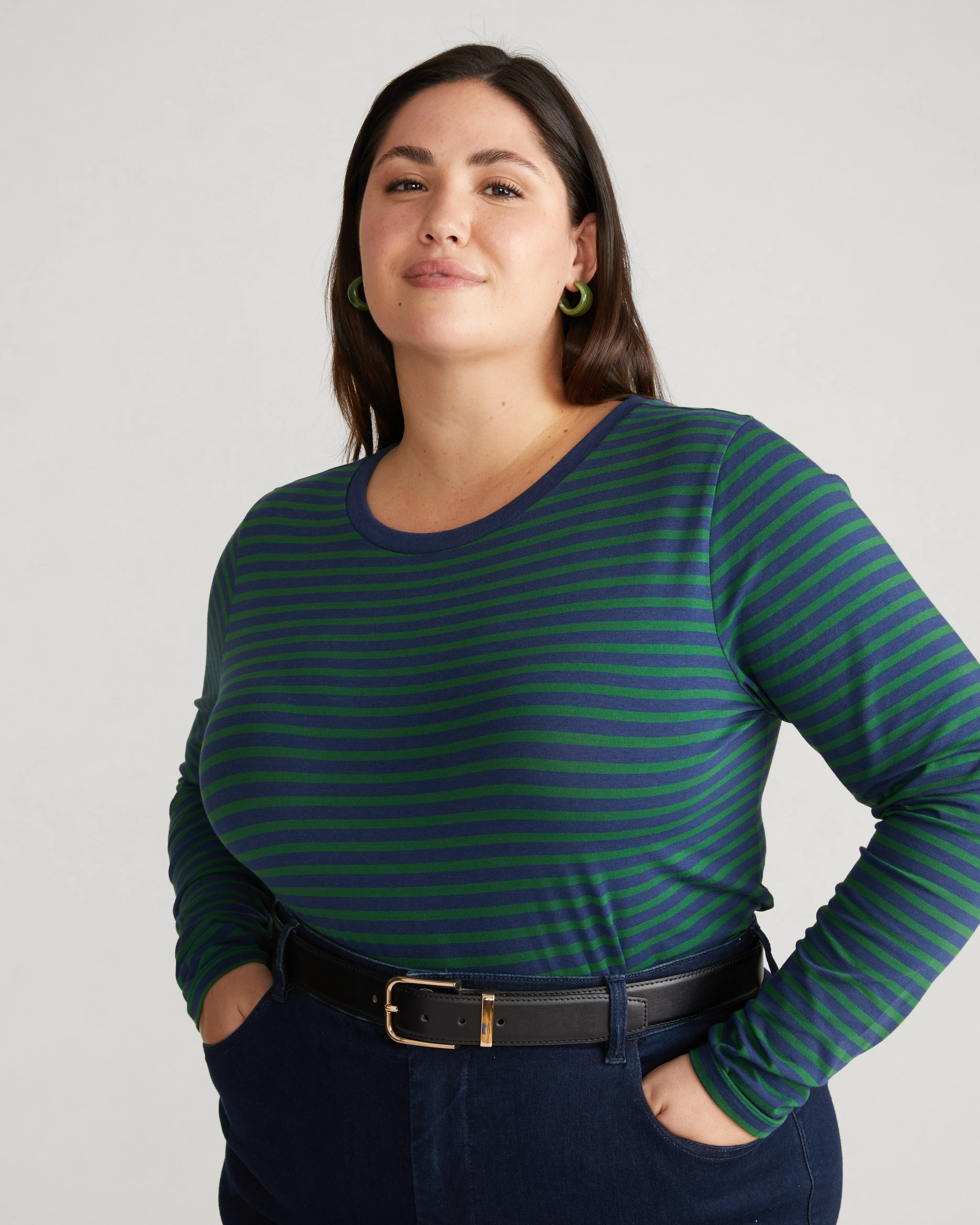 Long Sleeve Tee Rex - Cenote/Jardin Stripe sold by Universal Standard