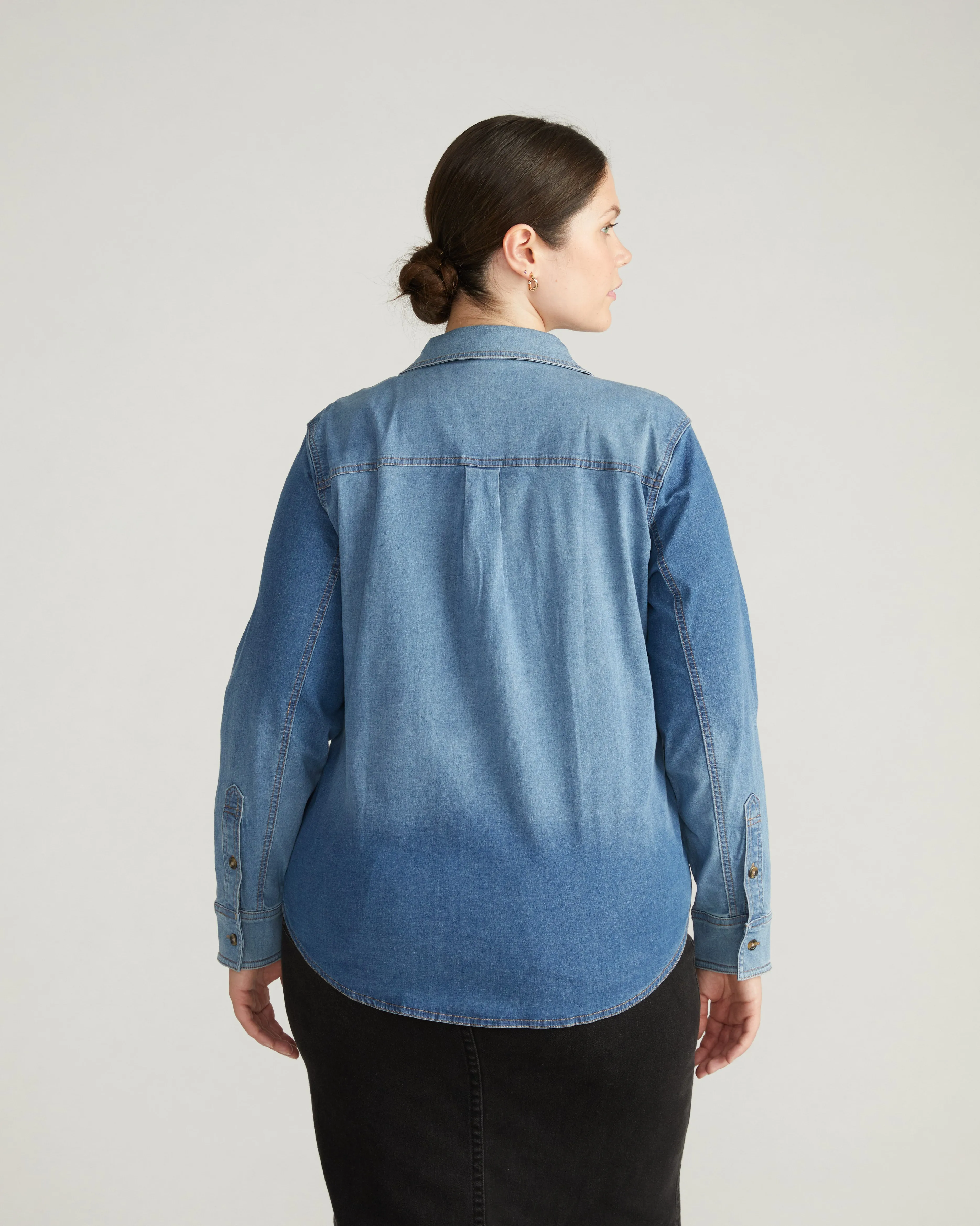 Minimalist Stretch Cotton Chambray Shirt - Vintage Indigo sold by Universal Standard product image thumbnail 5