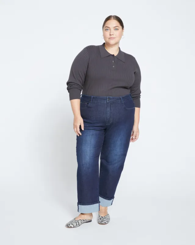 Stevie High Rise Cuffed Straight Leg Jeans - Washed Outback Blue Selvedge sold by Universal Standard