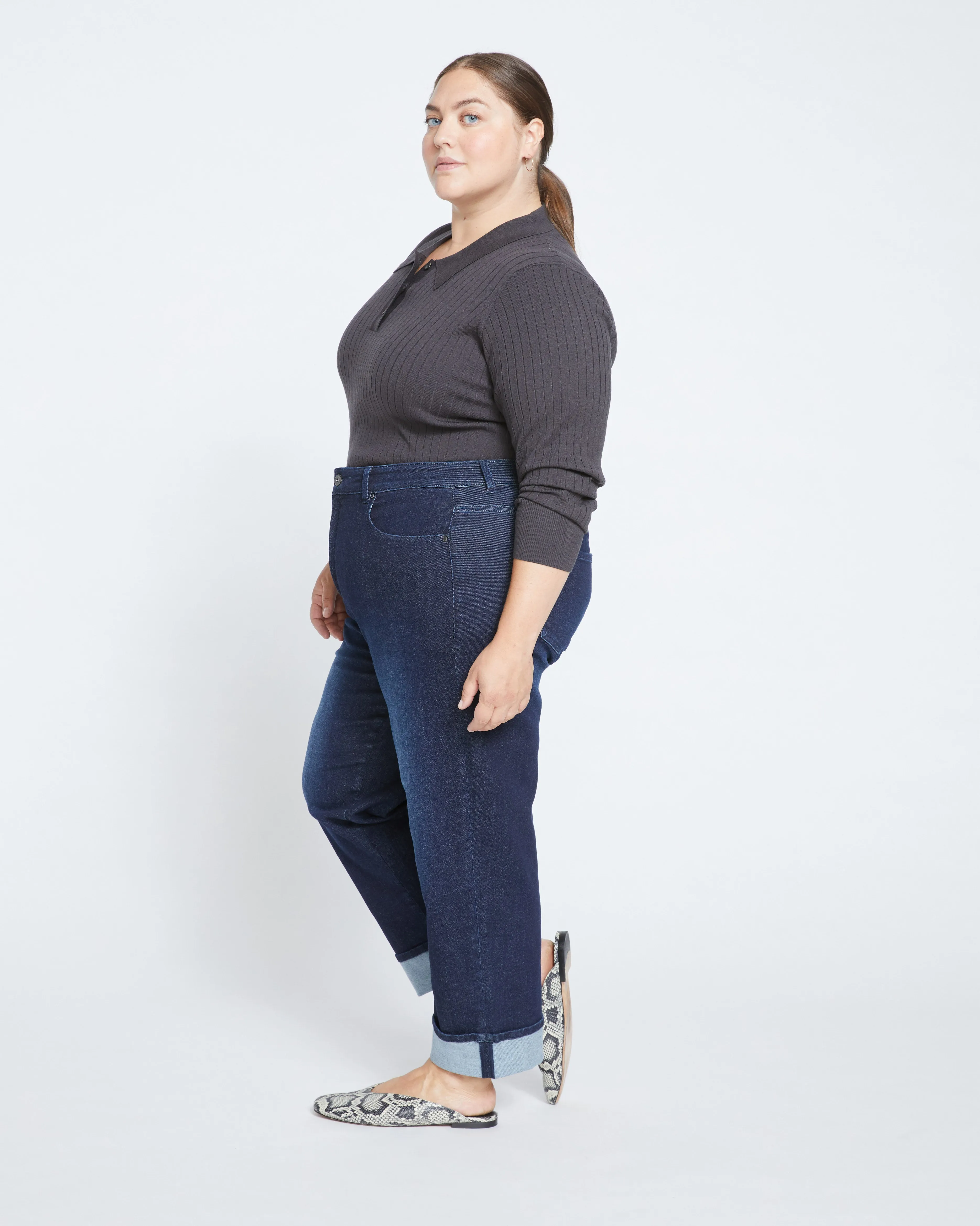 Stevie High Rise Cuffed Straight Leg Jeans - Washed Outback Blue Selvedge sold by Universal Standard product image thumbnail 3