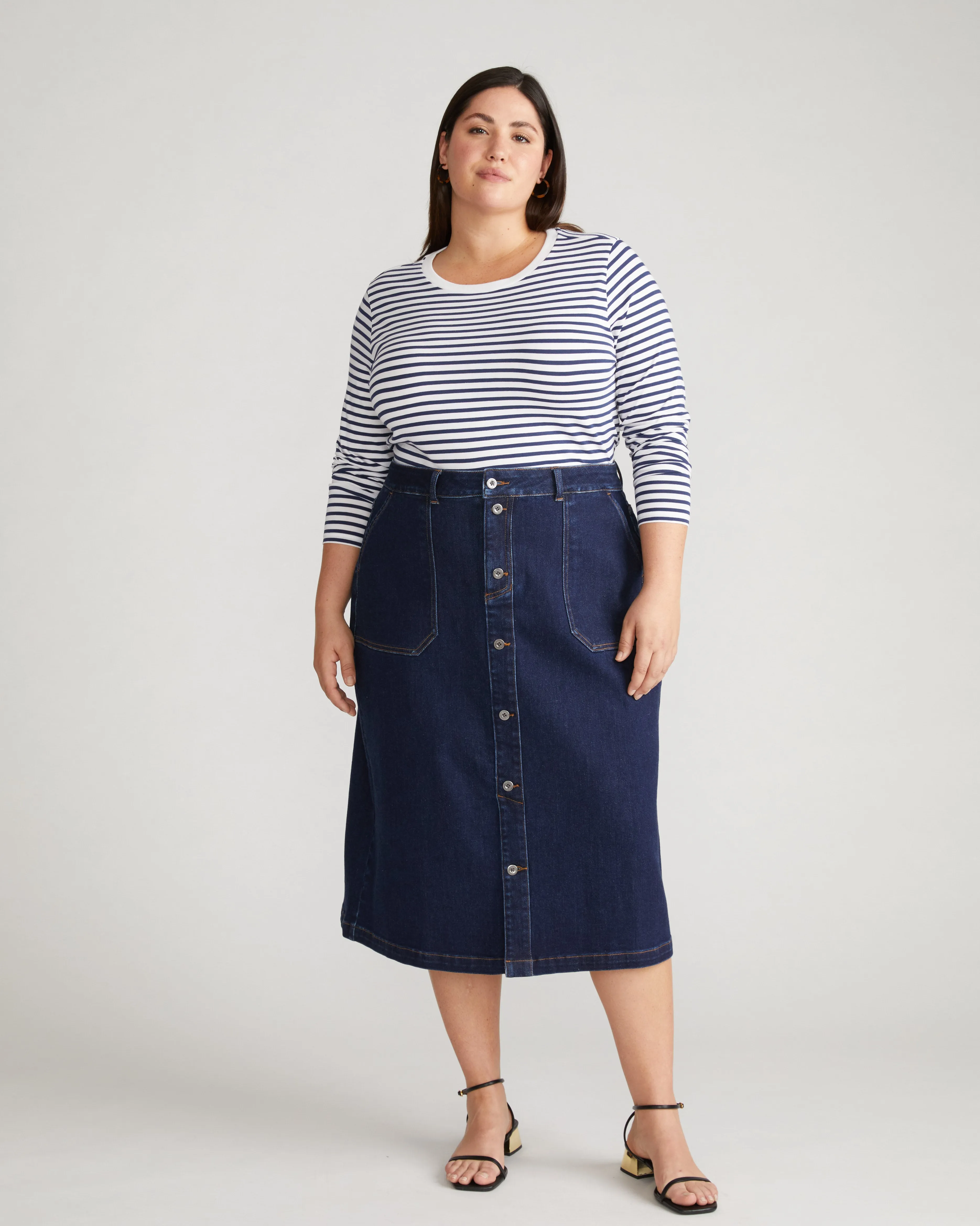 Long Sleeve Tee Rex - White/Cenote Stripe sold by Universal Standard