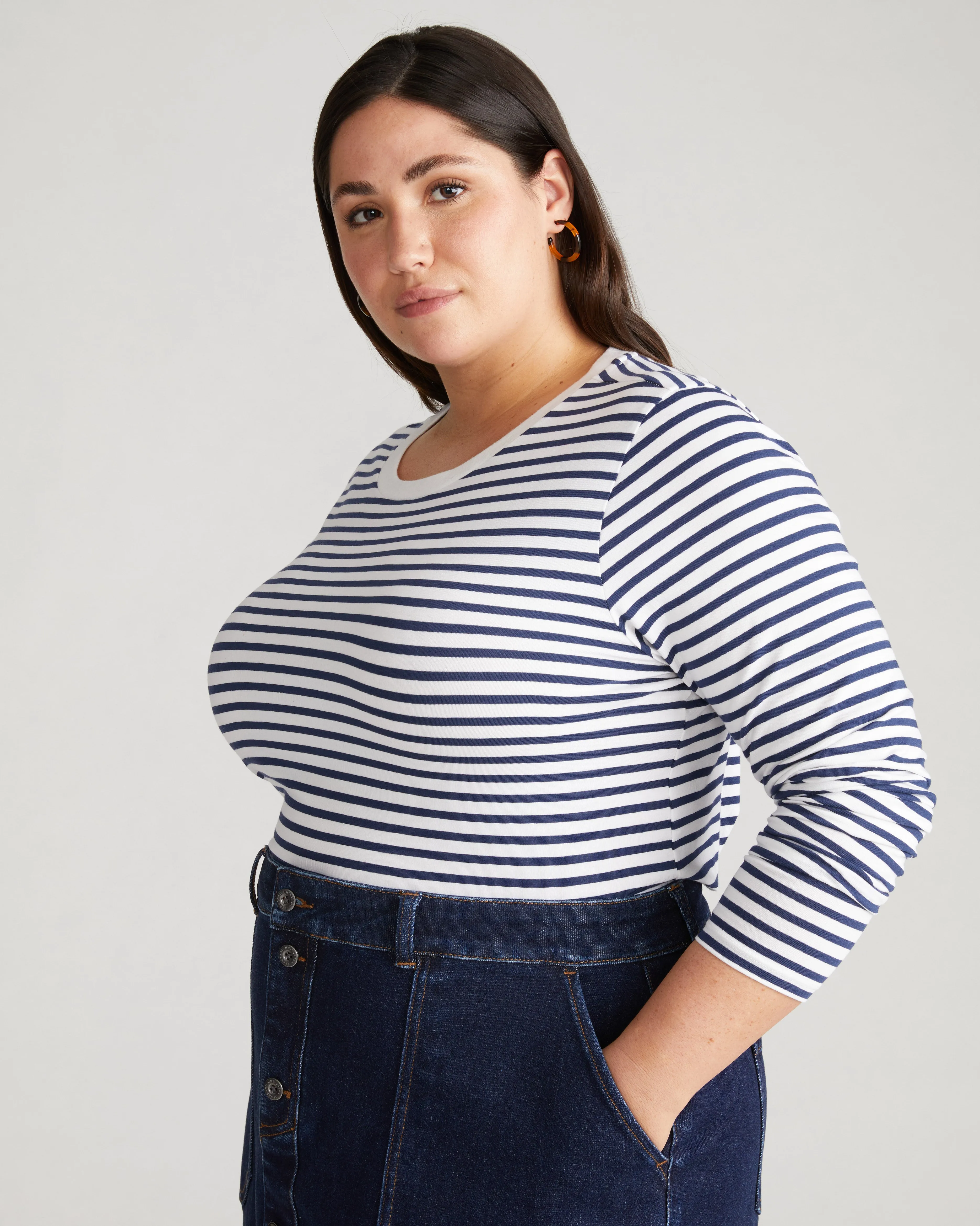 Long Sleeve Tee Rex - White/Cenote Stripe sold by Universal Standard product image thumbnail 2