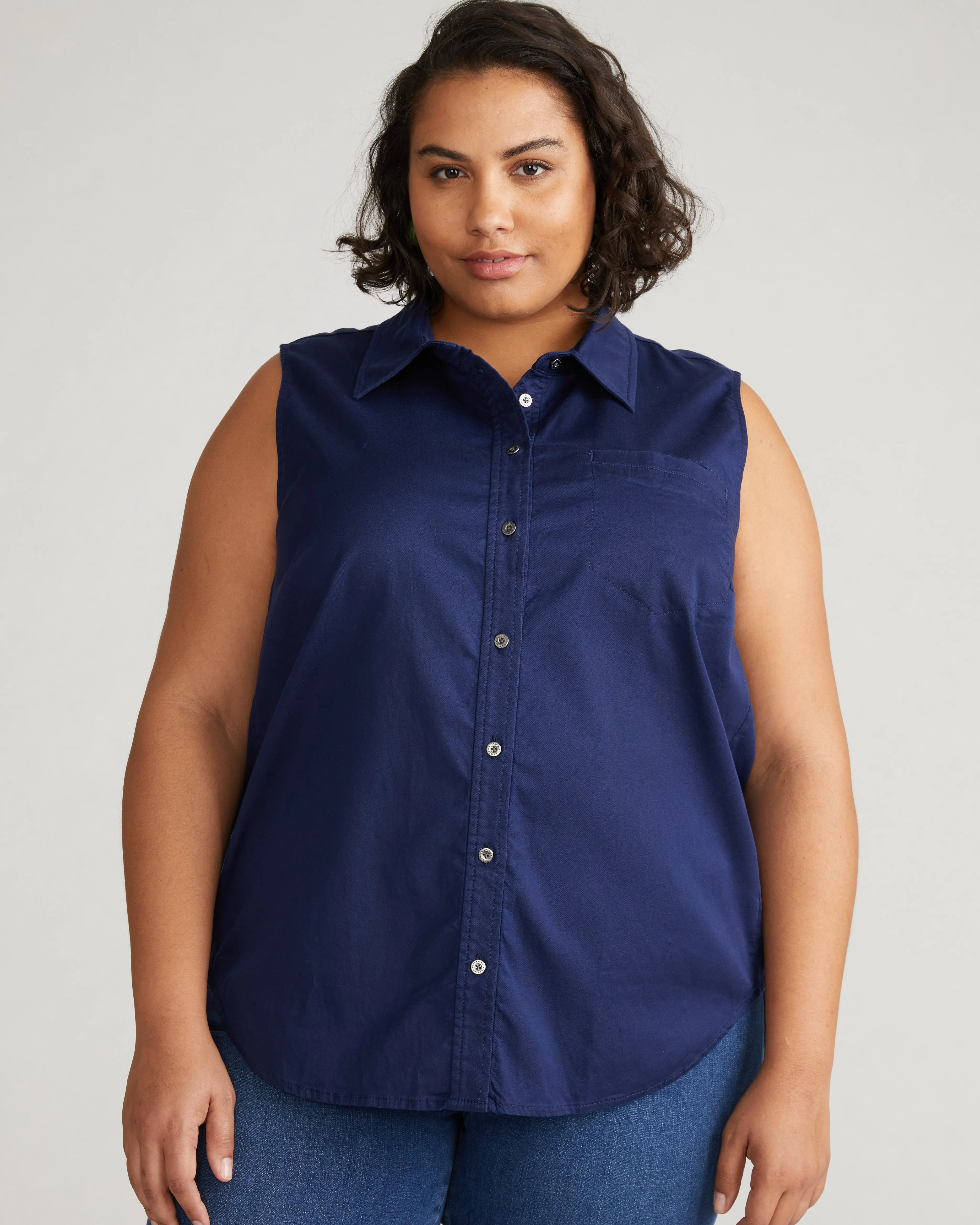 Perfect Tencel Chambray Sleeveless Shirt - Cerulean sold by Universal Standard