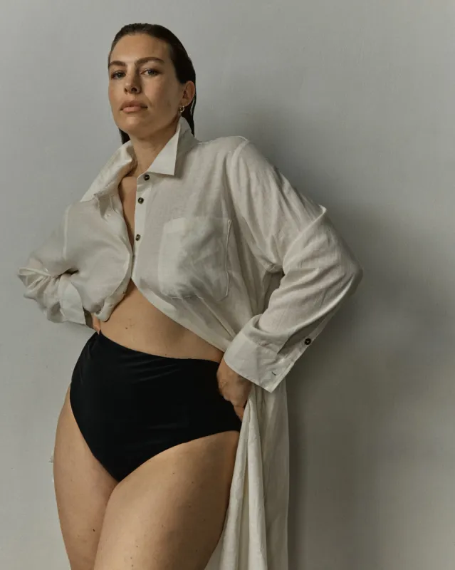 The Super High Bikini Bottom - Black sold by Universal Standard