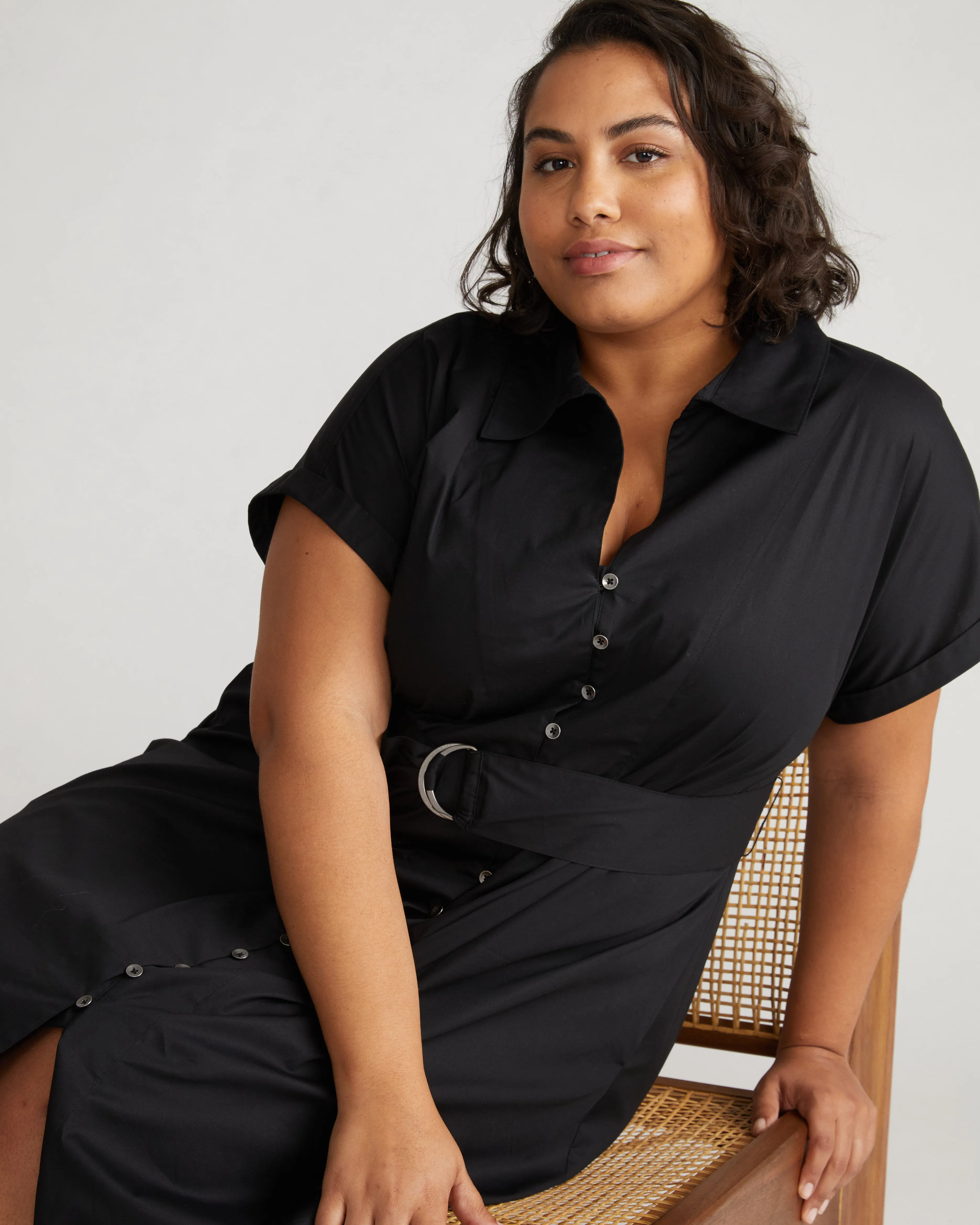 Sandy Stretch Poplin Shirtdress - Black sold by Universal Standard