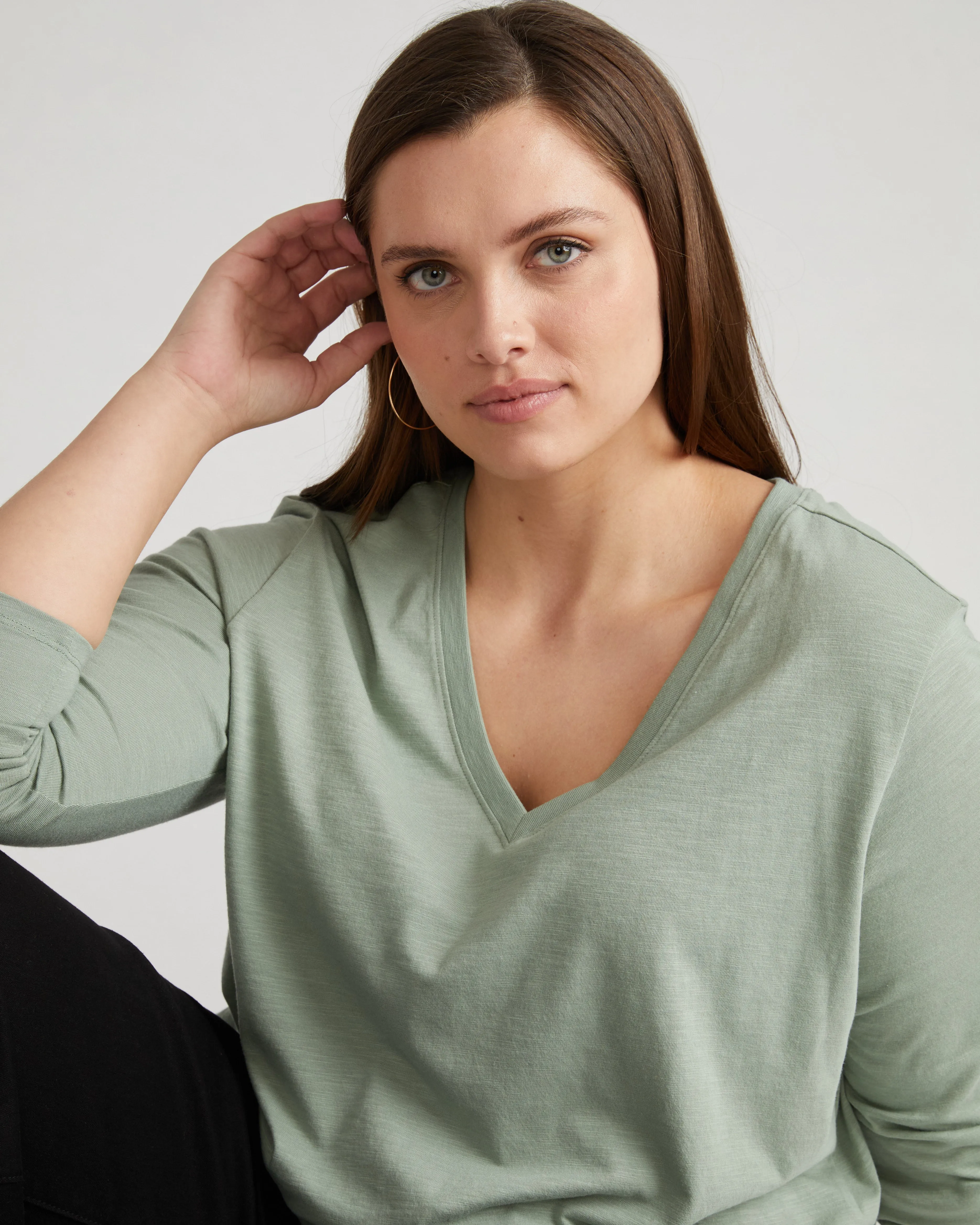 Light-As-Air Long Sleeve V Neck Tee - Sage sold by Universal Standard