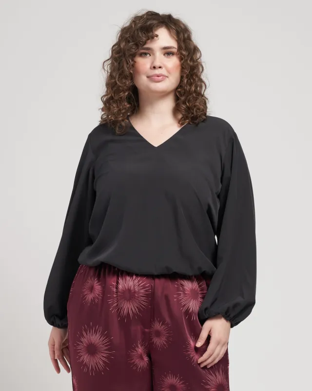 Occasion Stretch Crepe Blouson Top - Black sold by Universal Standard
