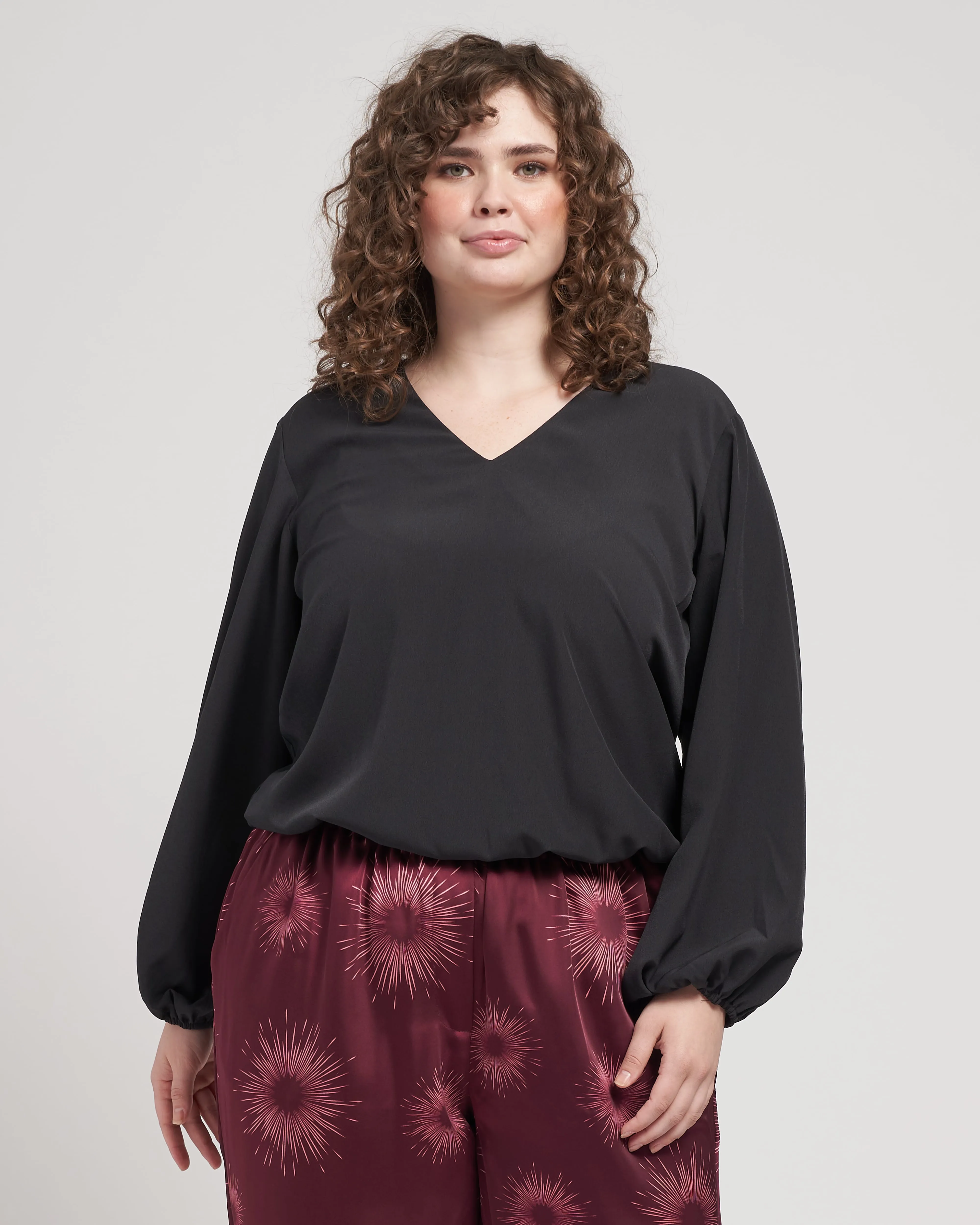 Occasion Stretch Crepe Blouson Top - Black sold by Universal Standard