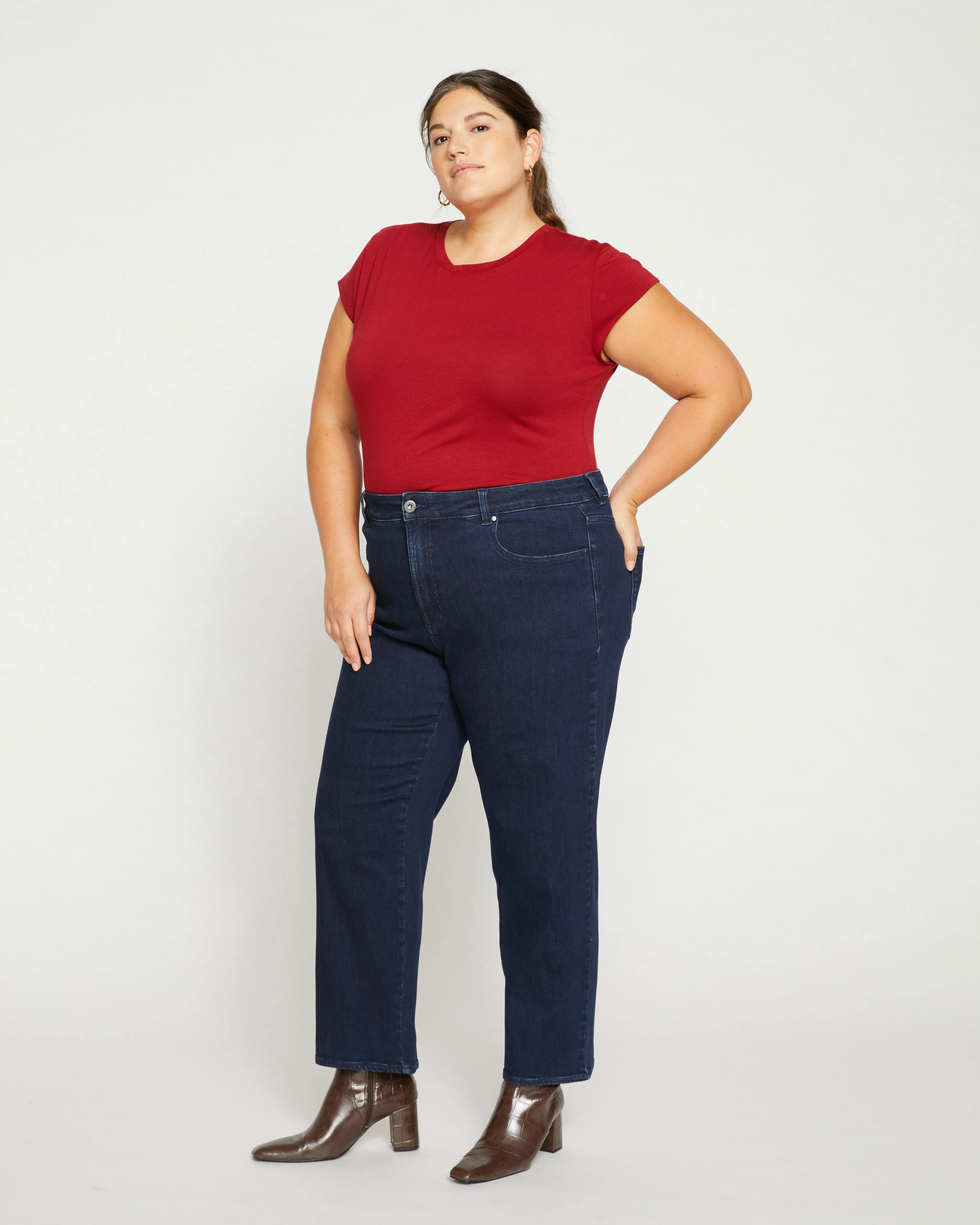 Etta High Rise Straight Leg Jeans 28 Inch - Dark Indigo sold by Universal Standard