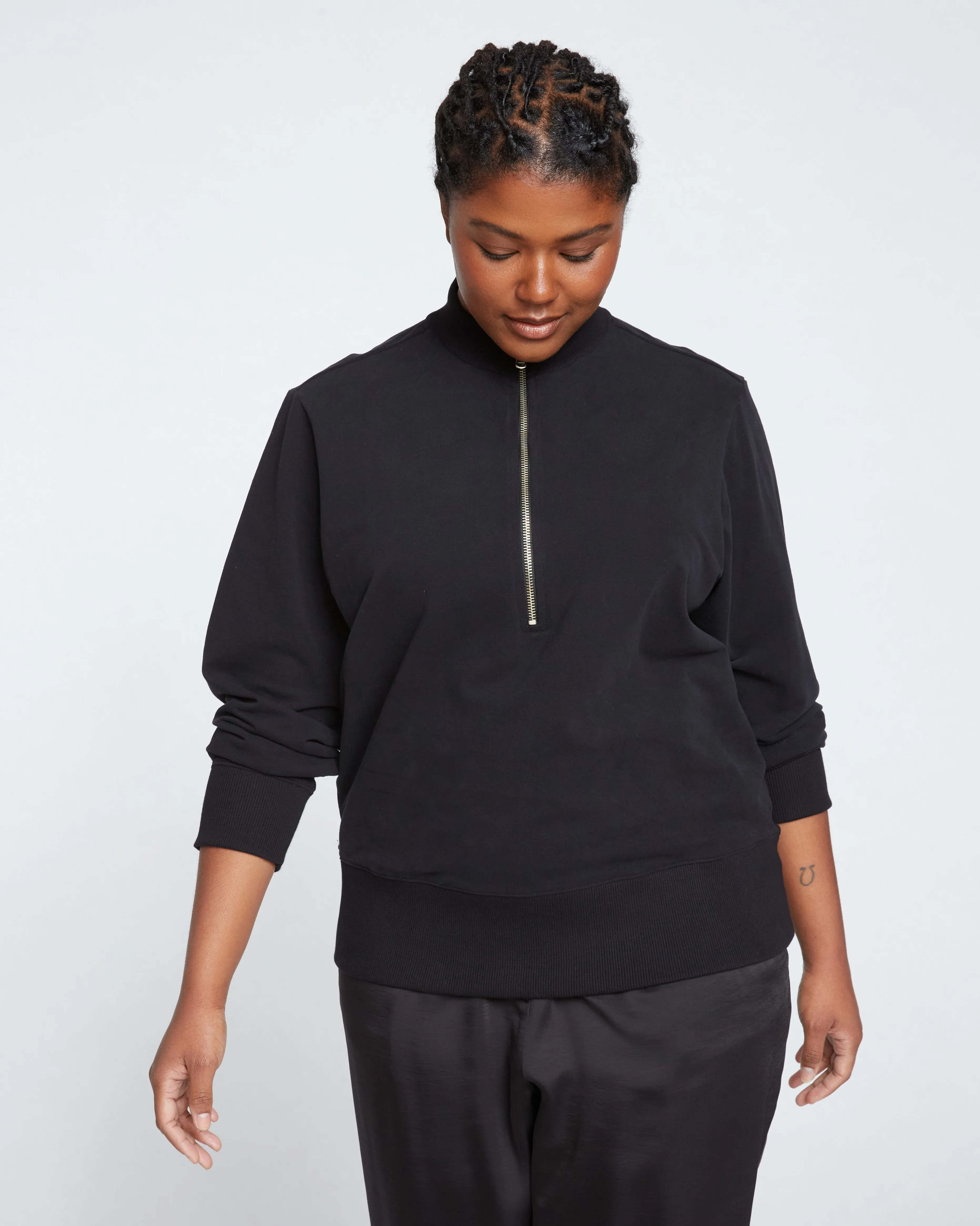 Peachy Terry Half Zip Pullover - Black sold by Universal Standard