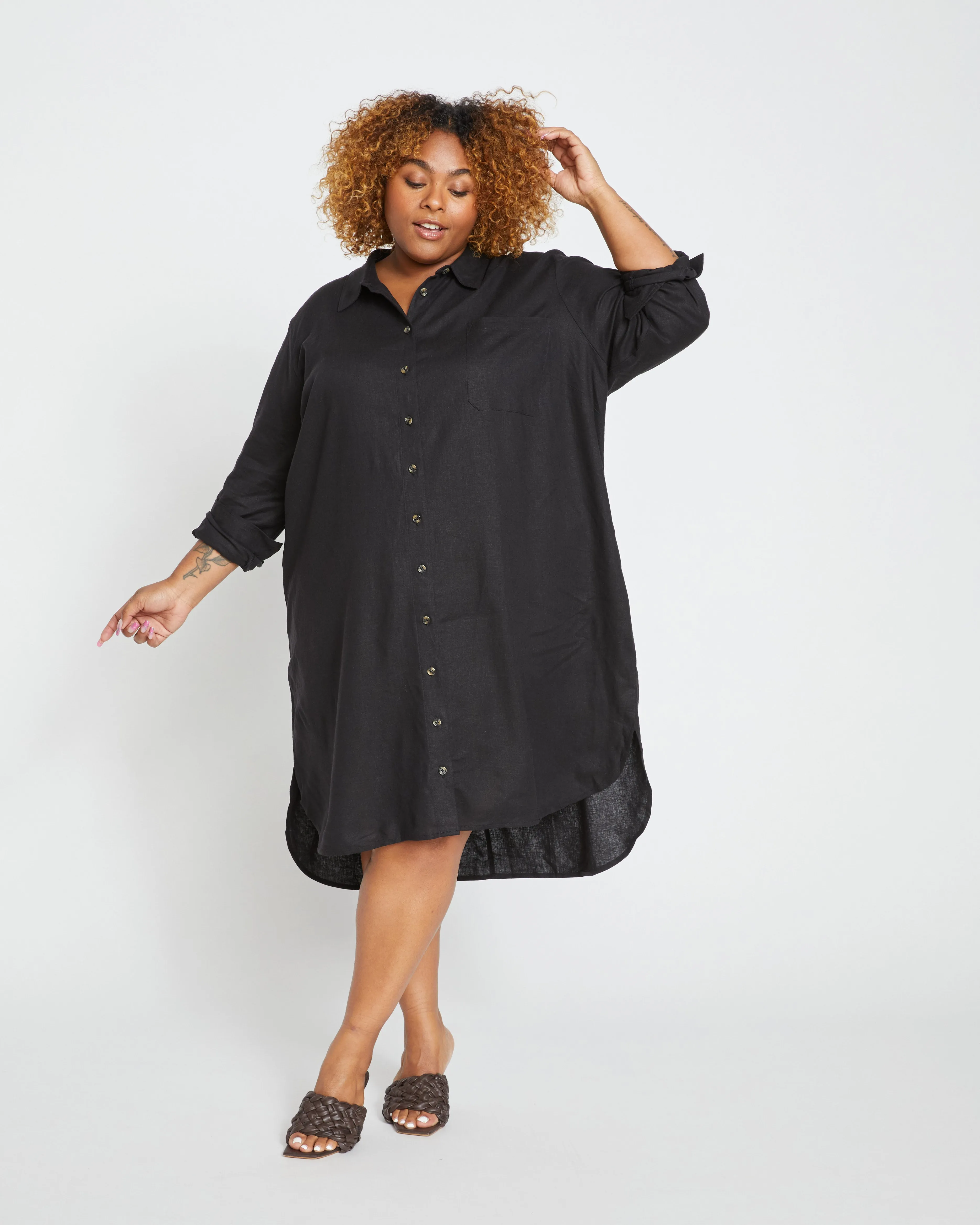 Seaside Linen Shirtdress - Black sold by Universal Standard
