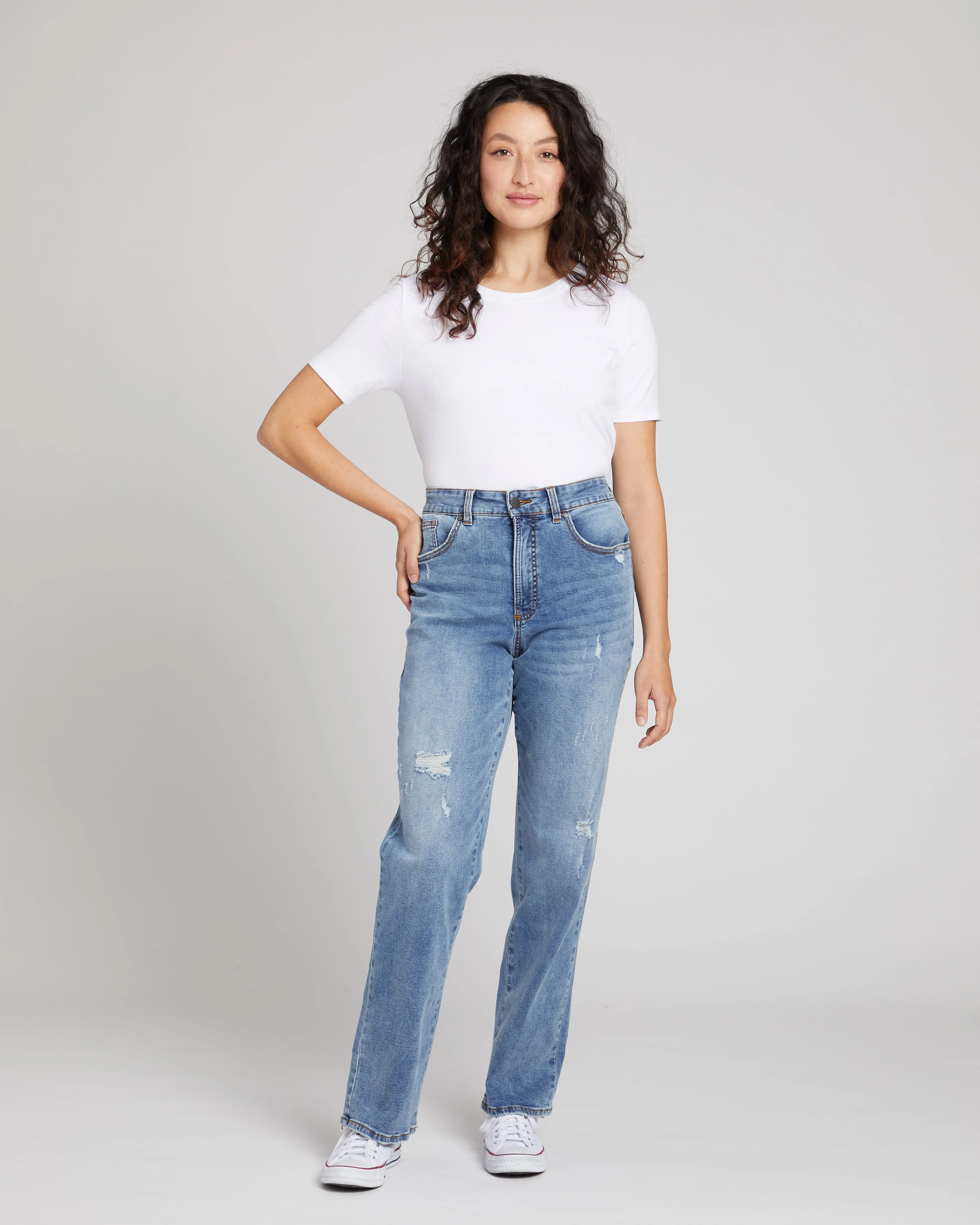 Donna High Rise Curve Straight Leg Jeans 32 Inch - Distressed Indigo sold by Universal Standard product image thumbnail 2
