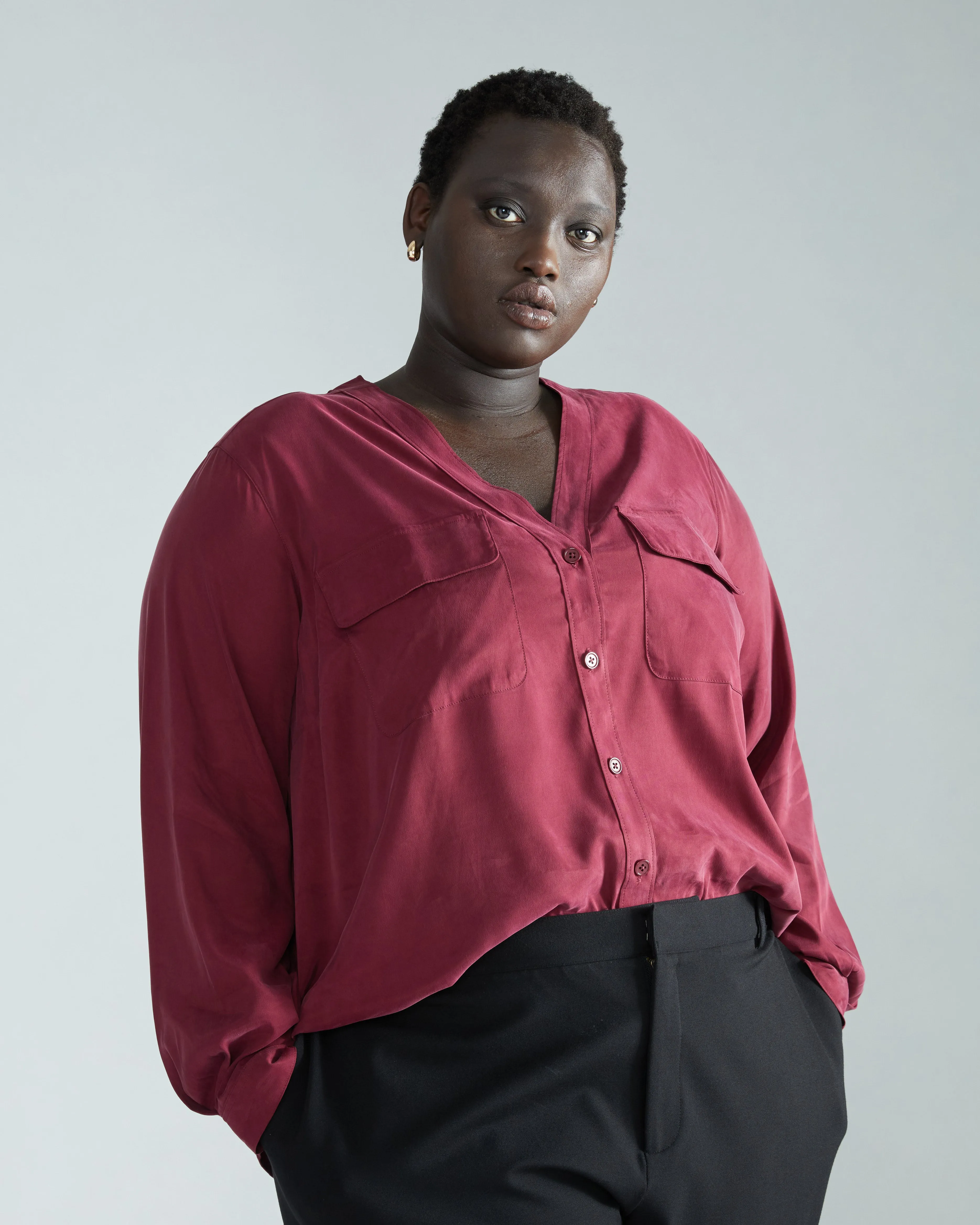 Cooling Stretch Cupro Button-Down Blouse - Rioja sold by Universal Standard