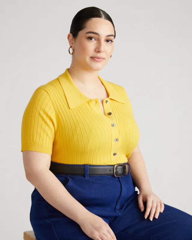 Jacqueline Short Sleeve Polo Sweater - Yellow sold by Universal Standard