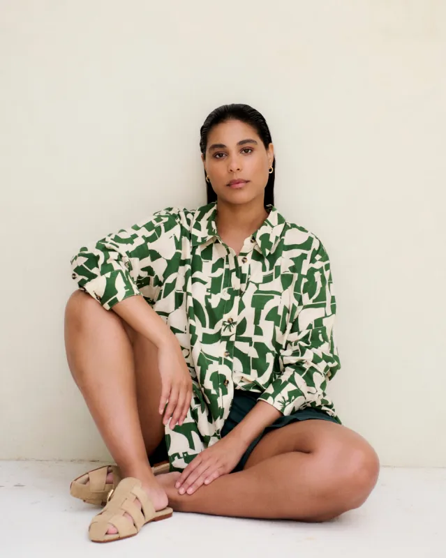 Dawn Linen Hi Low Tunic - Hedge Maze Print sold by Universal Standard