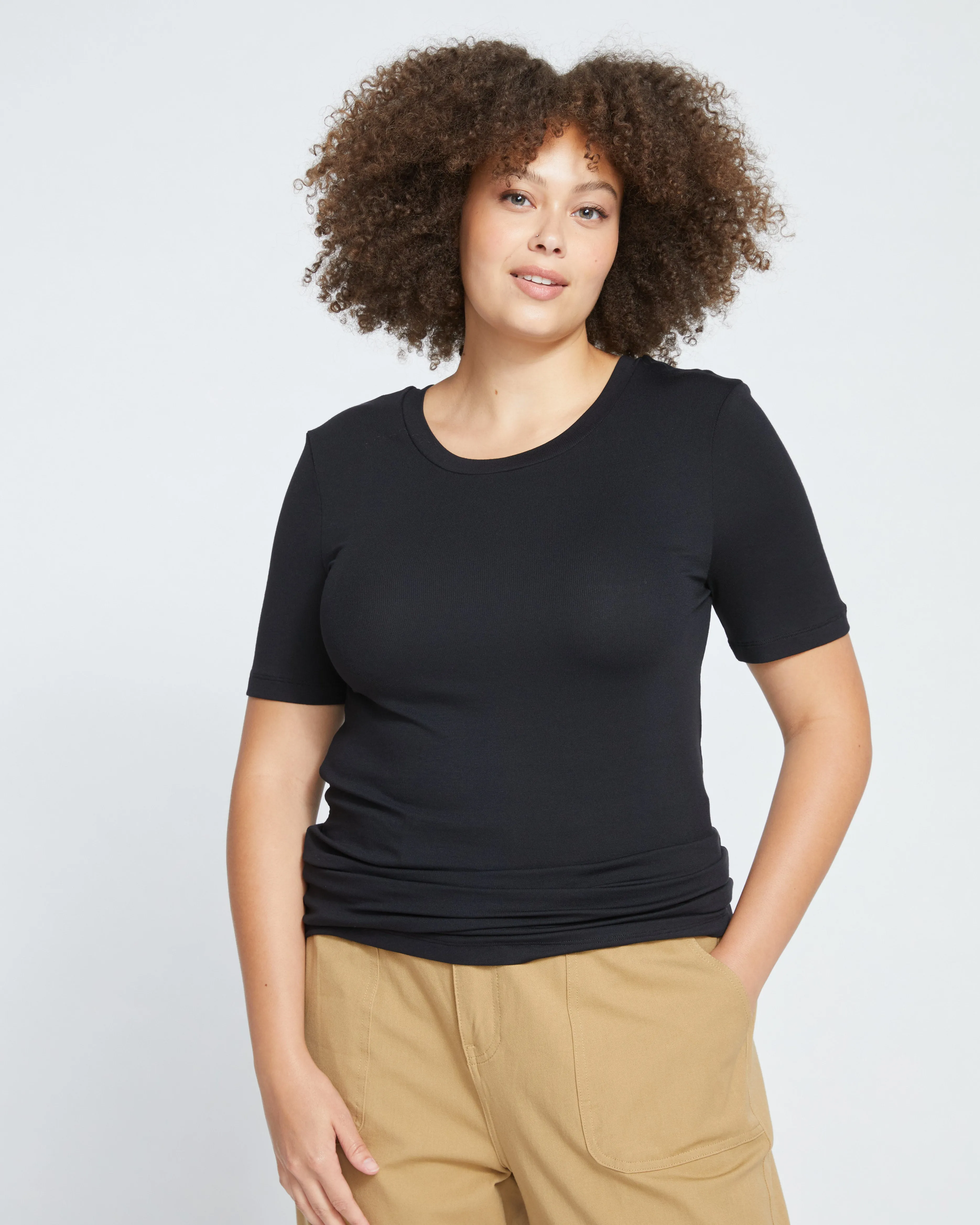 Foundation Short Sleeve Crew Neck Tee - Black sold by Universal Standard