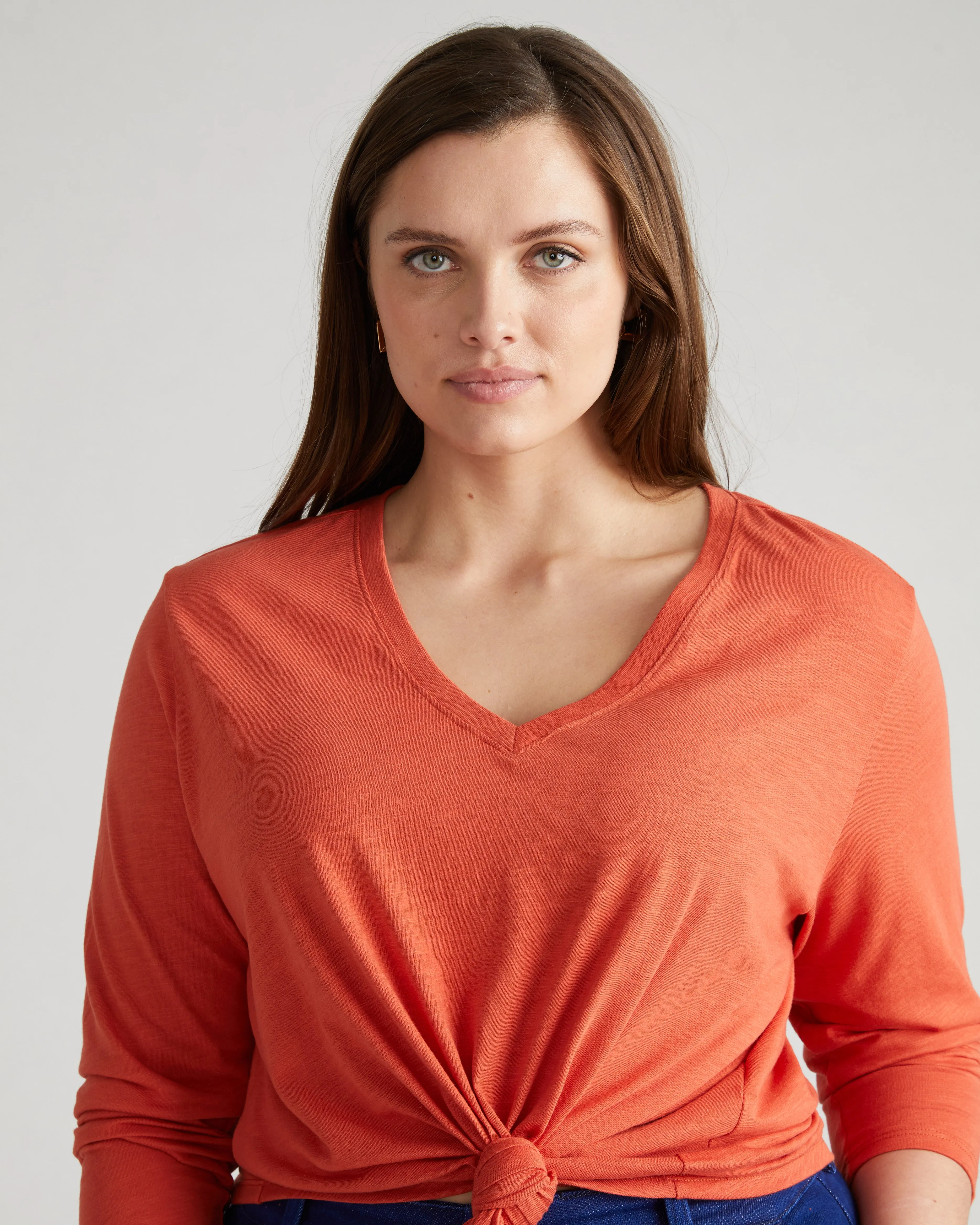 Light-As-Air Long Sleeve V Neck Tee - Aperol sold by Universal Standard product image thumbnail 2