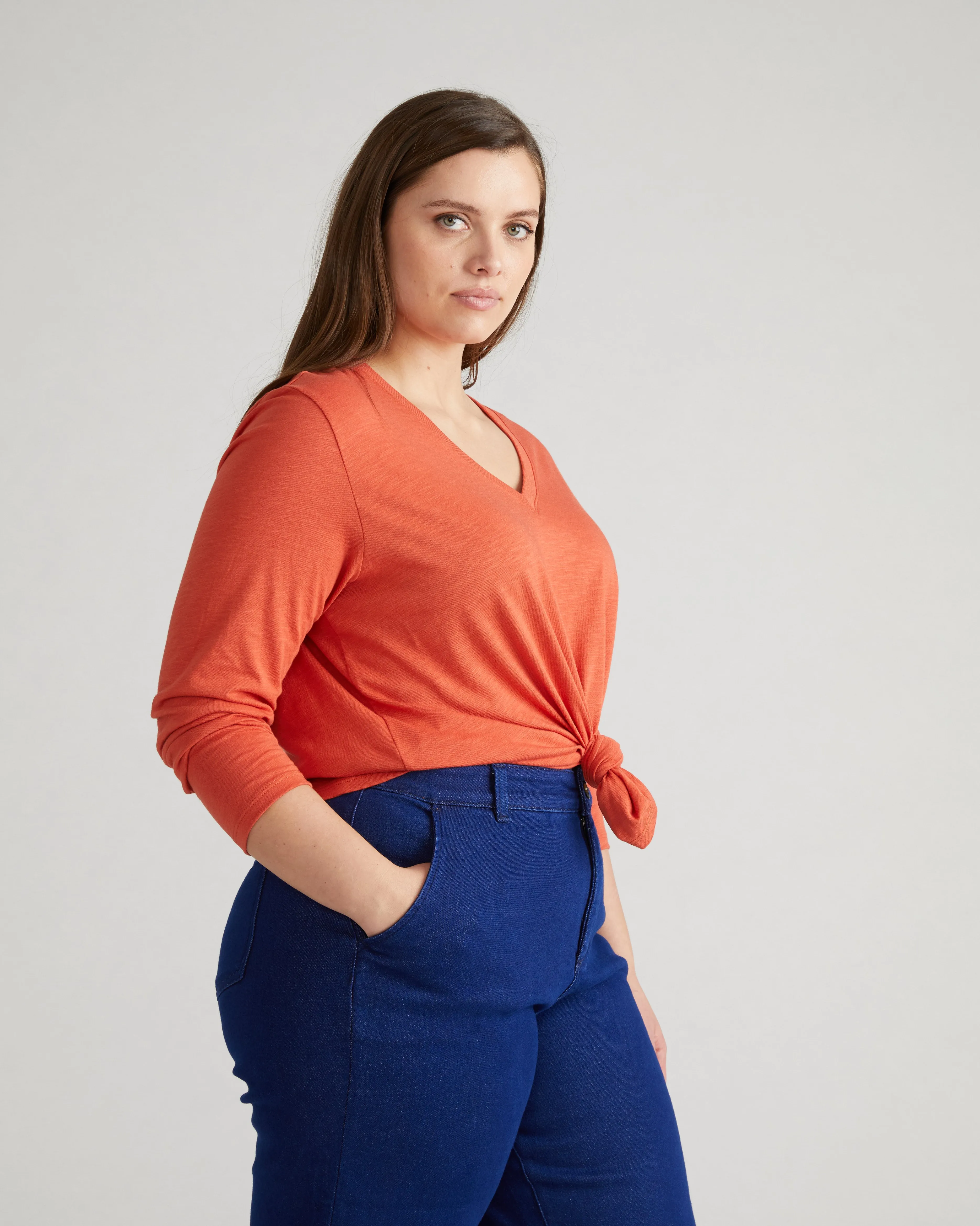 Light-As-Air Long Sleeve V Neck Tee - Aperol sold by Universal Standard product image thumbnail 3