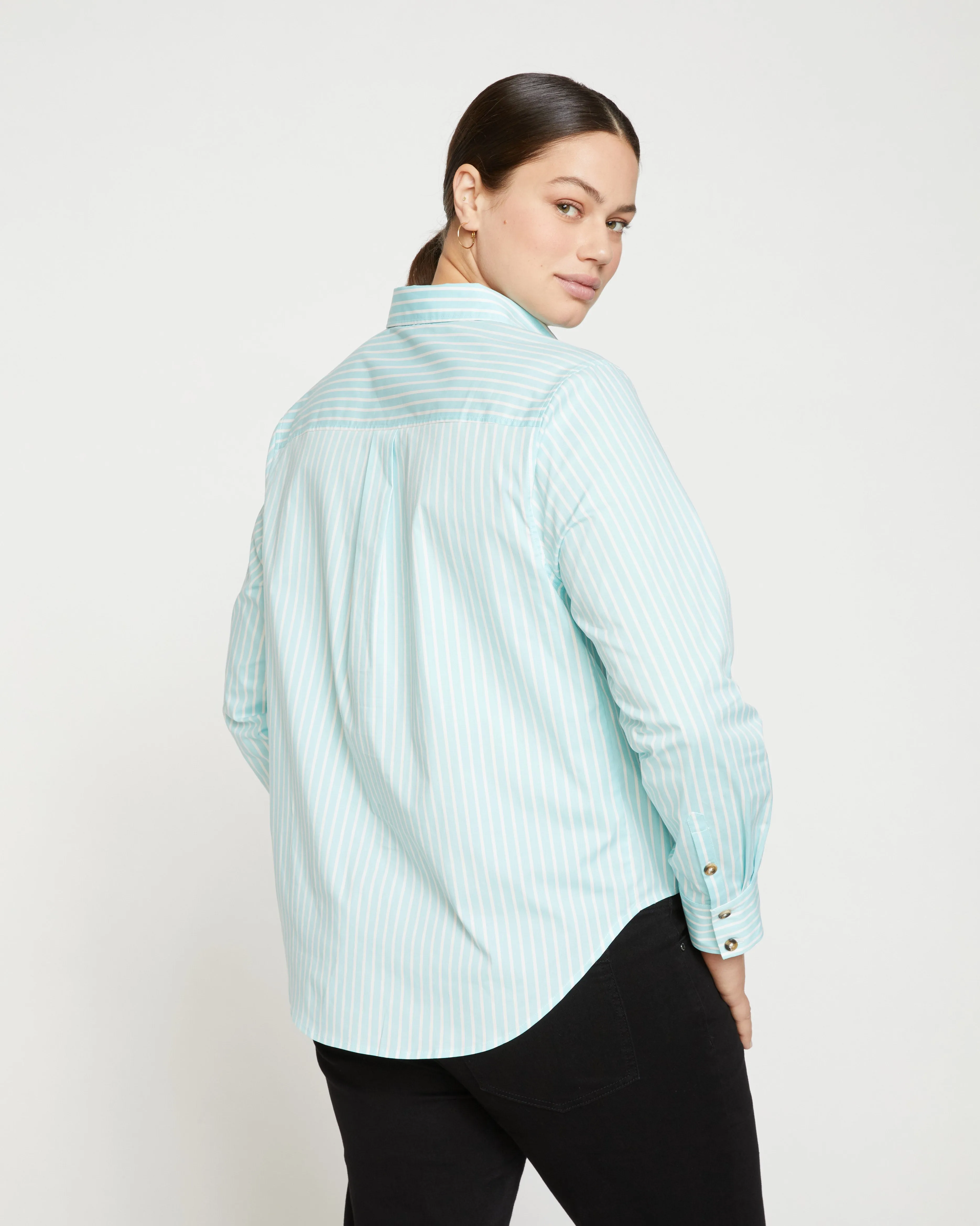 Elbe Popover Stretch Poplin Shirt Classic Fit - Aqua/White Stripe sold by Universal Standard product image thumbnail 4