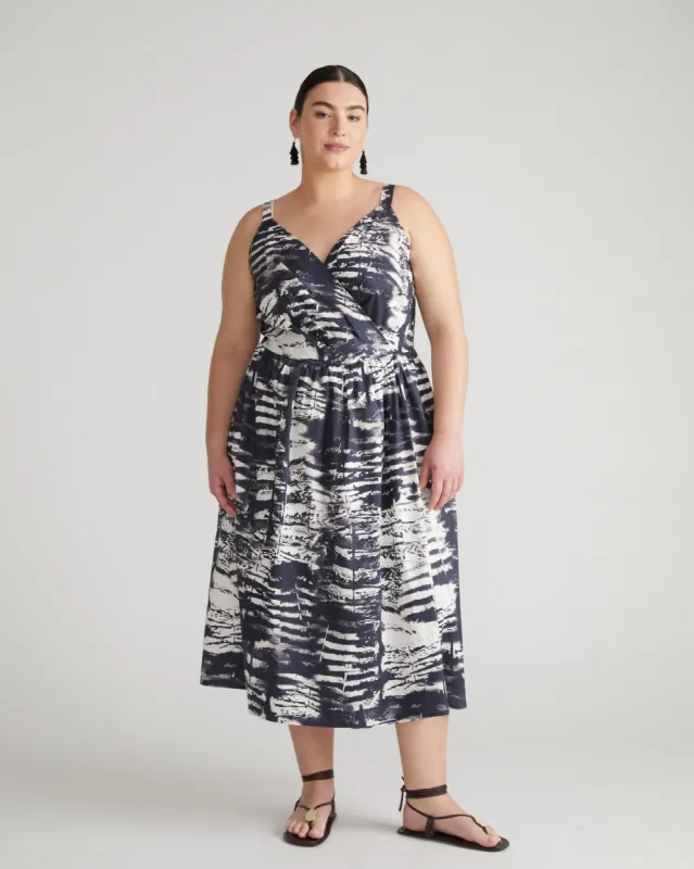 Bellport Sateen Crossover Dress - Shadow Palm sold by Universal Standard