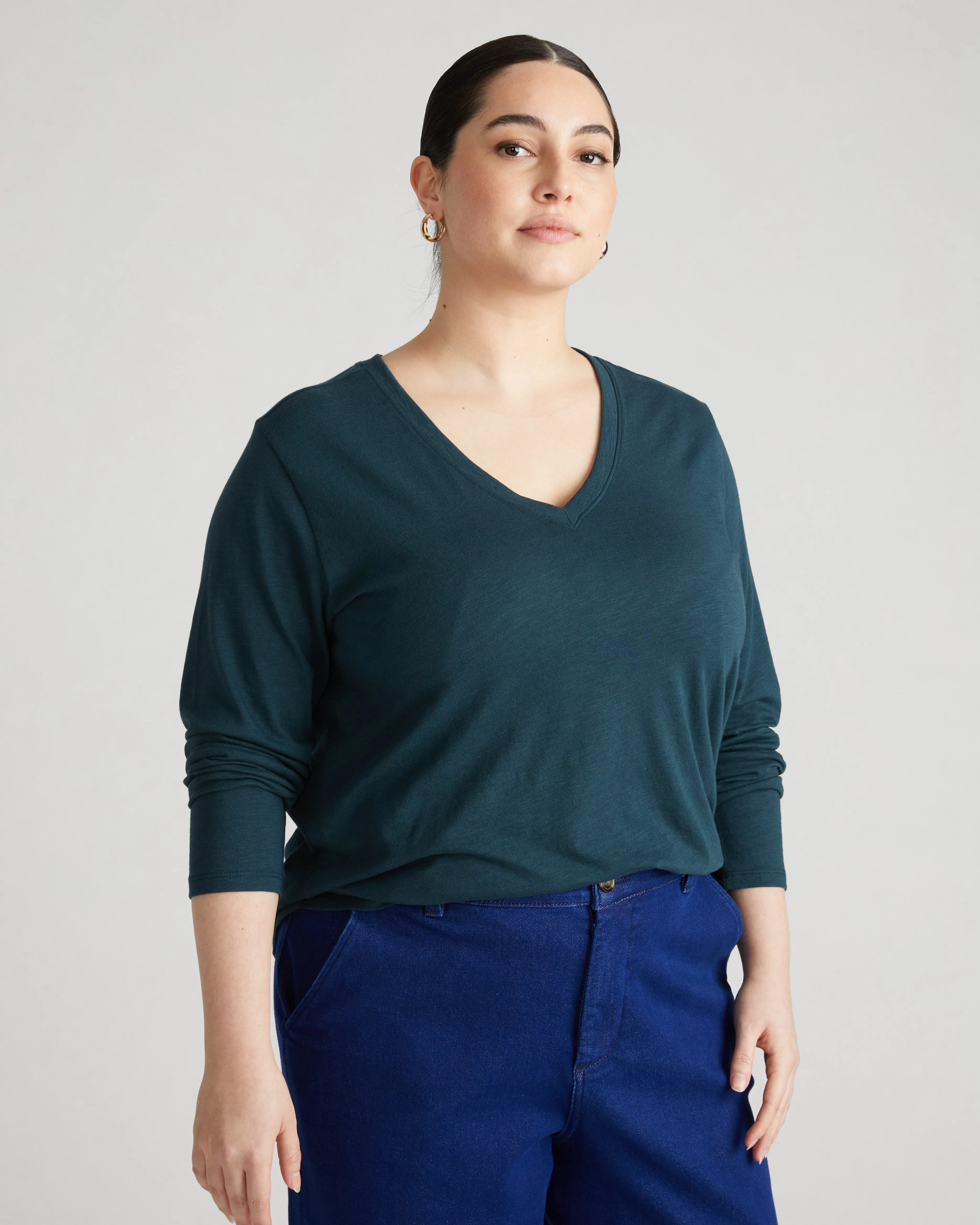 Light-As-Air Long Sleeve V Neck Tee - Deep Sea sold by Universal Standard product image thumbnail 3