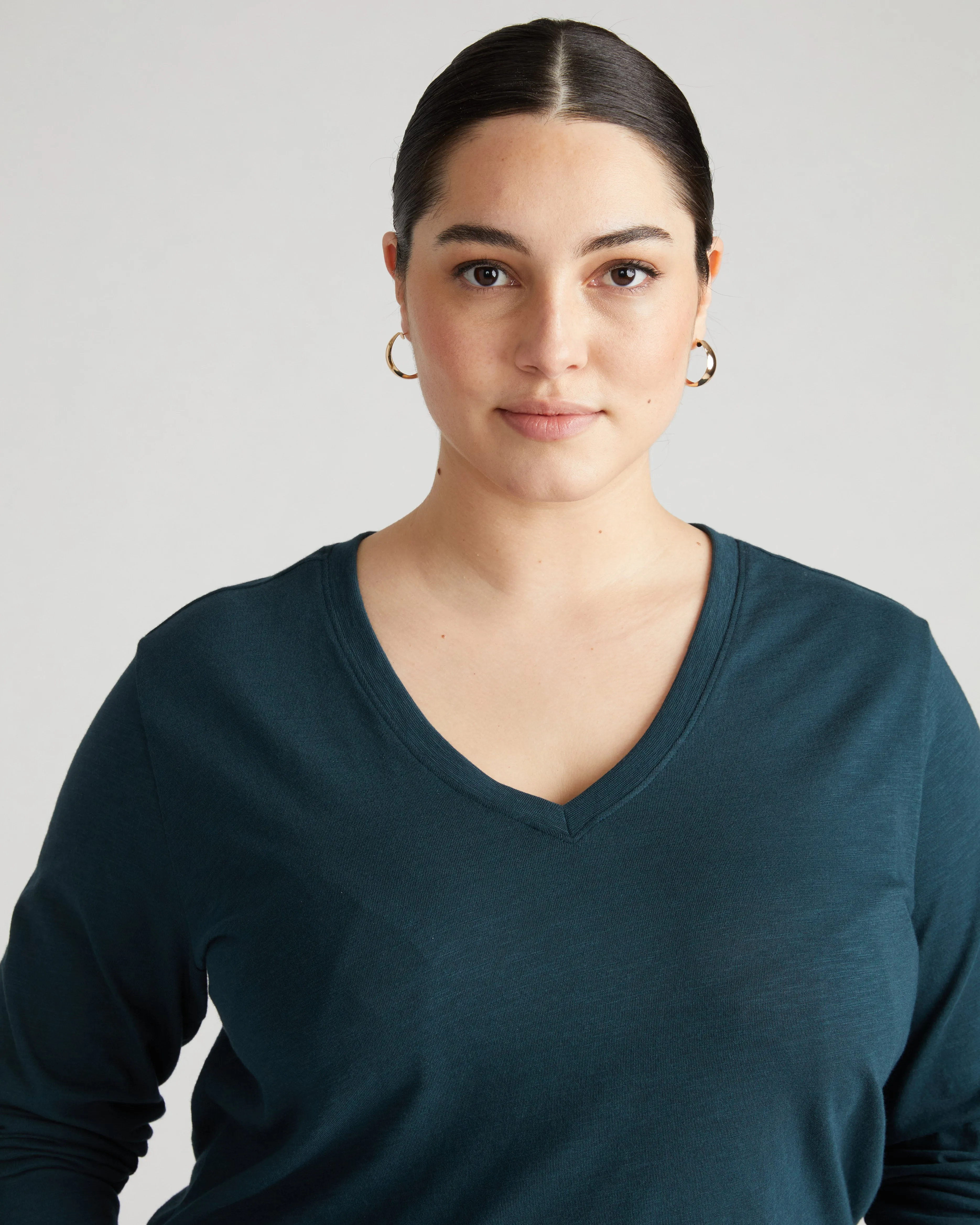 Light-As-Air Long Sleeve V Neck Tee - Deep Sea sold by Universal Standard product image thumbnail 2