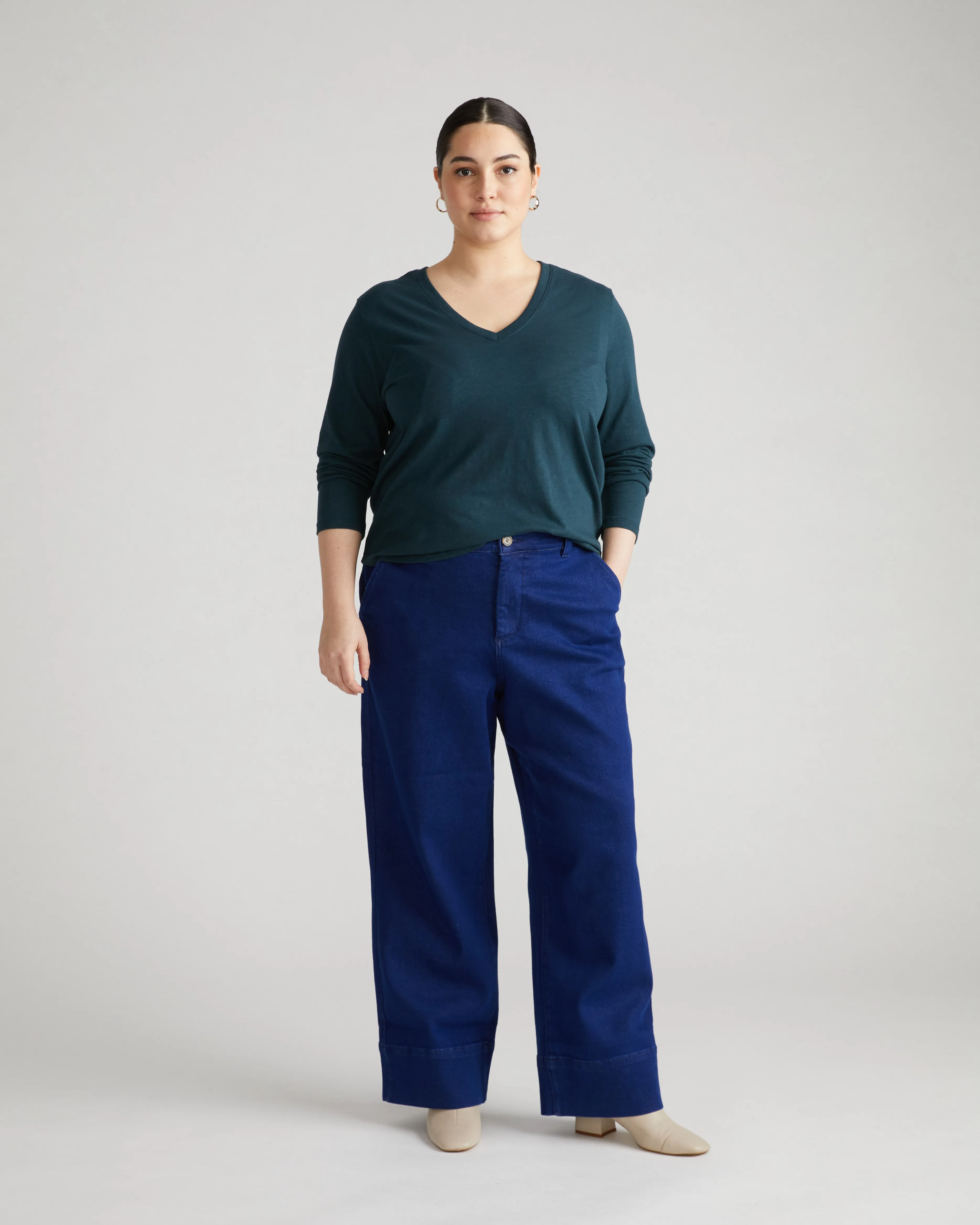 Light-As-Air Long Sleeve V Neck Tee - Deep Sea sold by Universal Standard