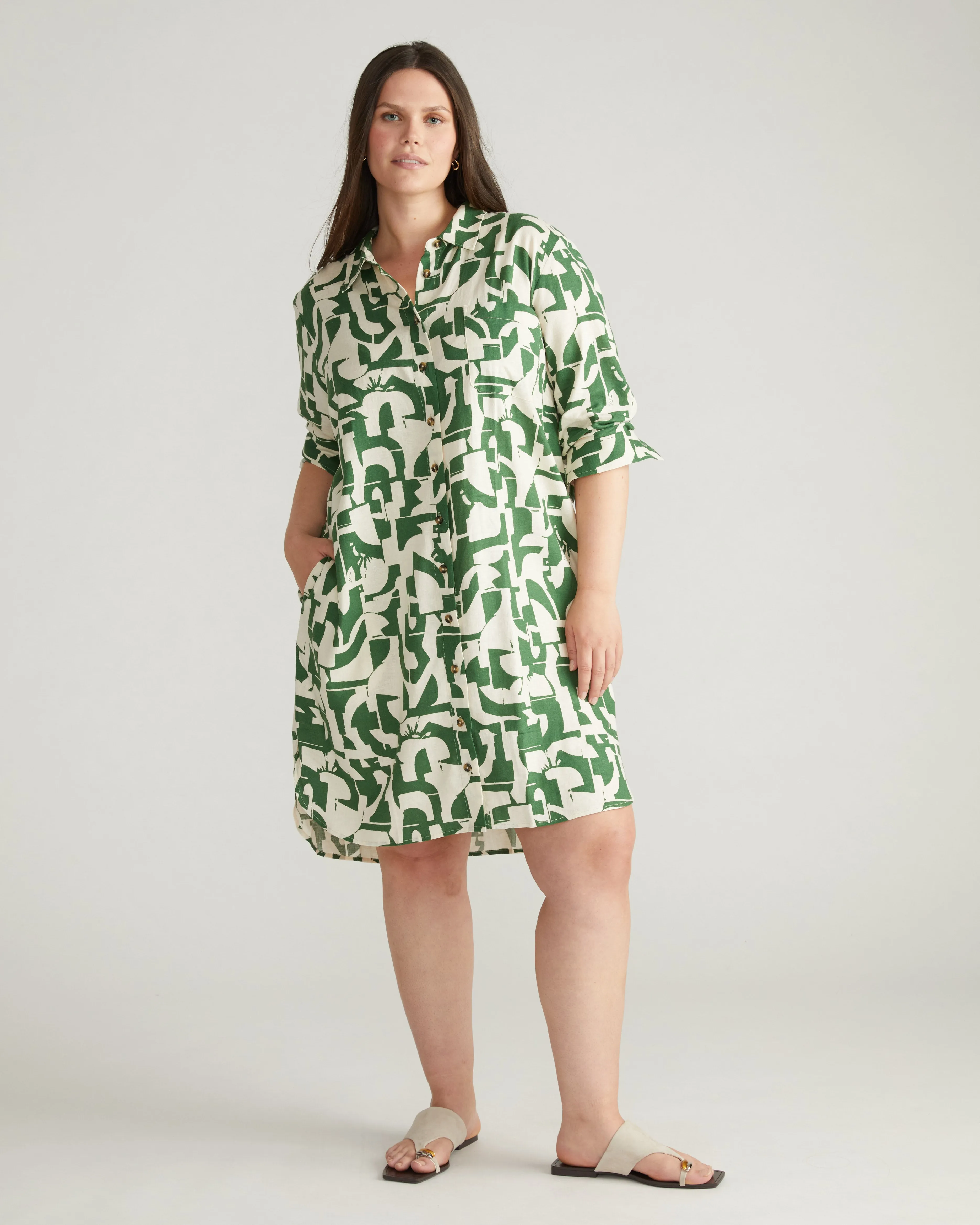 Seaside Linen Shirtdress - Hedge Maze Print sold by Universal Standard