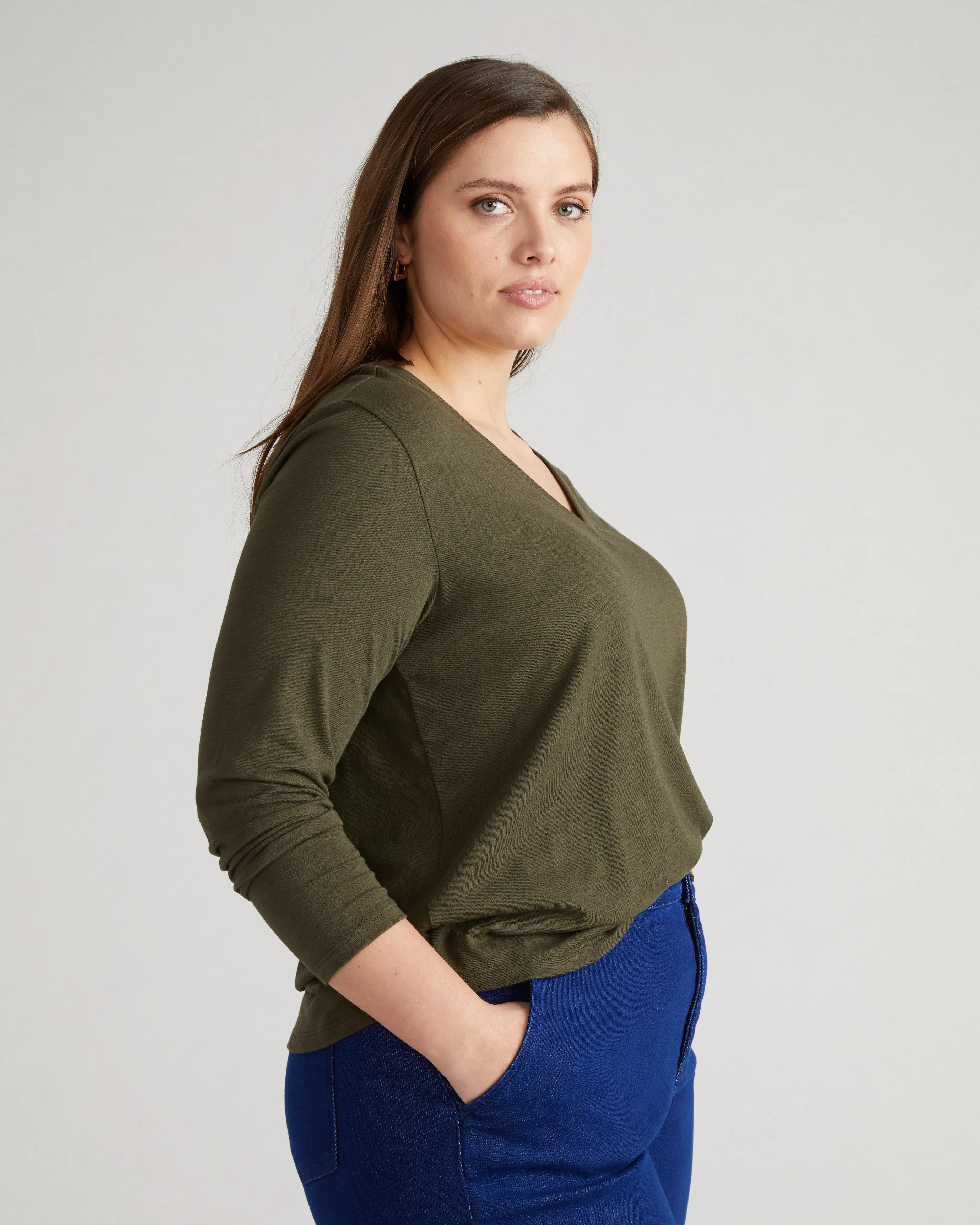 Light-As-Air Long Sleeve V Neck Tee - Nori sold by Universal Standard product image thumbnail 3