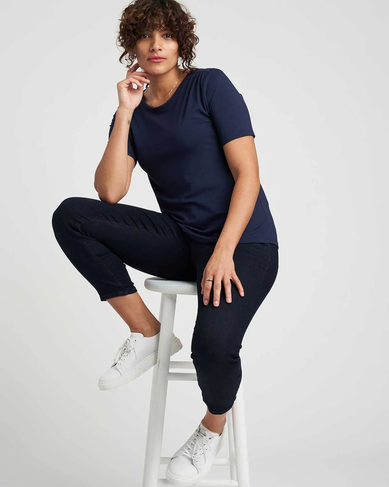 Bobbi Gathered Shoulder Tee - Navy sold by Universal Standard