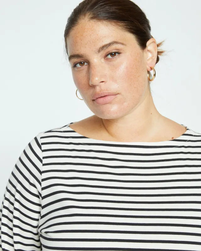 Belle Breton-Stripe Compact Jersey Tee - Ecru/Black Stripe sold by Universal Standard