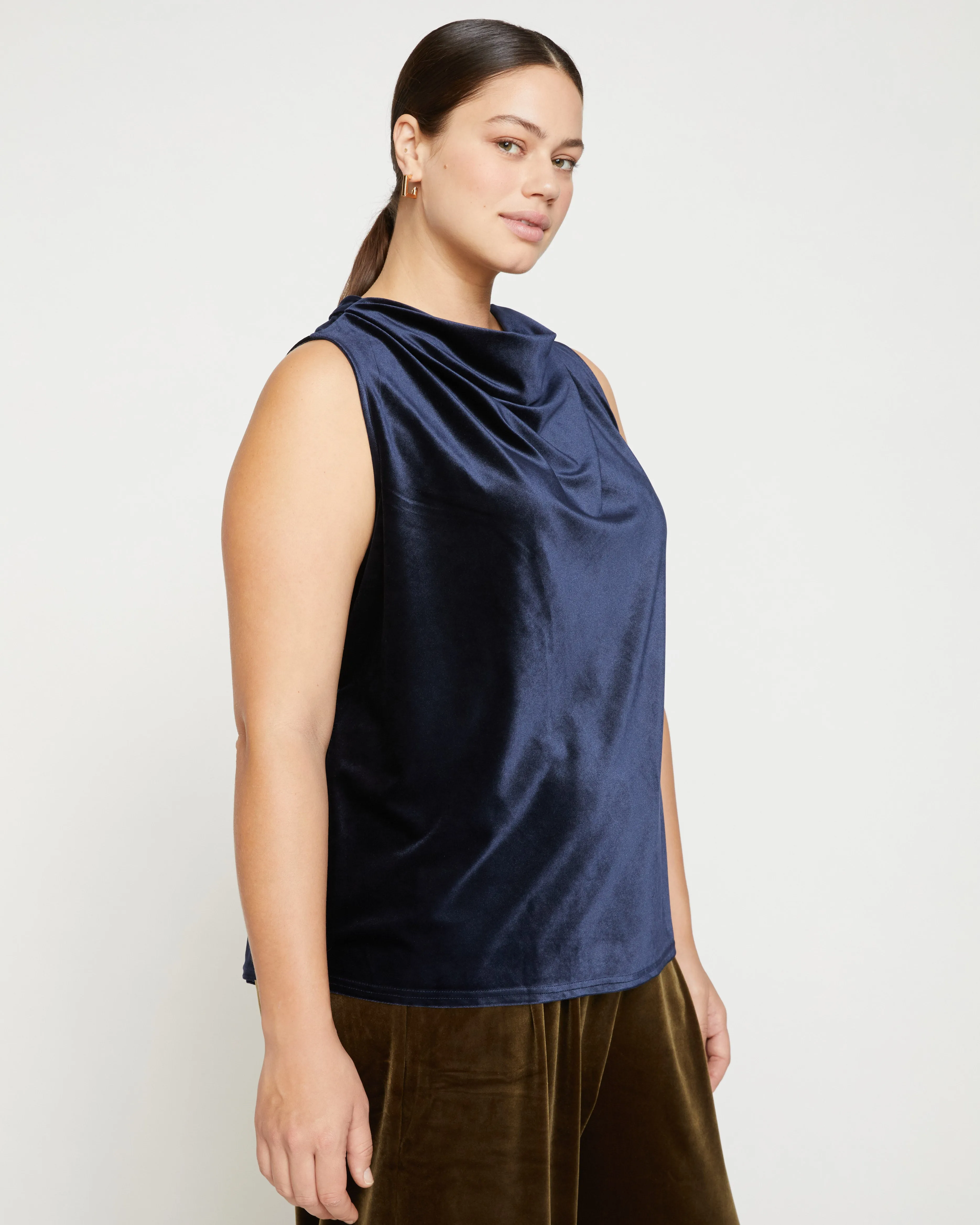 Waltz Velvet Cowl Tank Blouse - Moonstone Blue Velvet sold by Universal Standard product image thumbnail 3