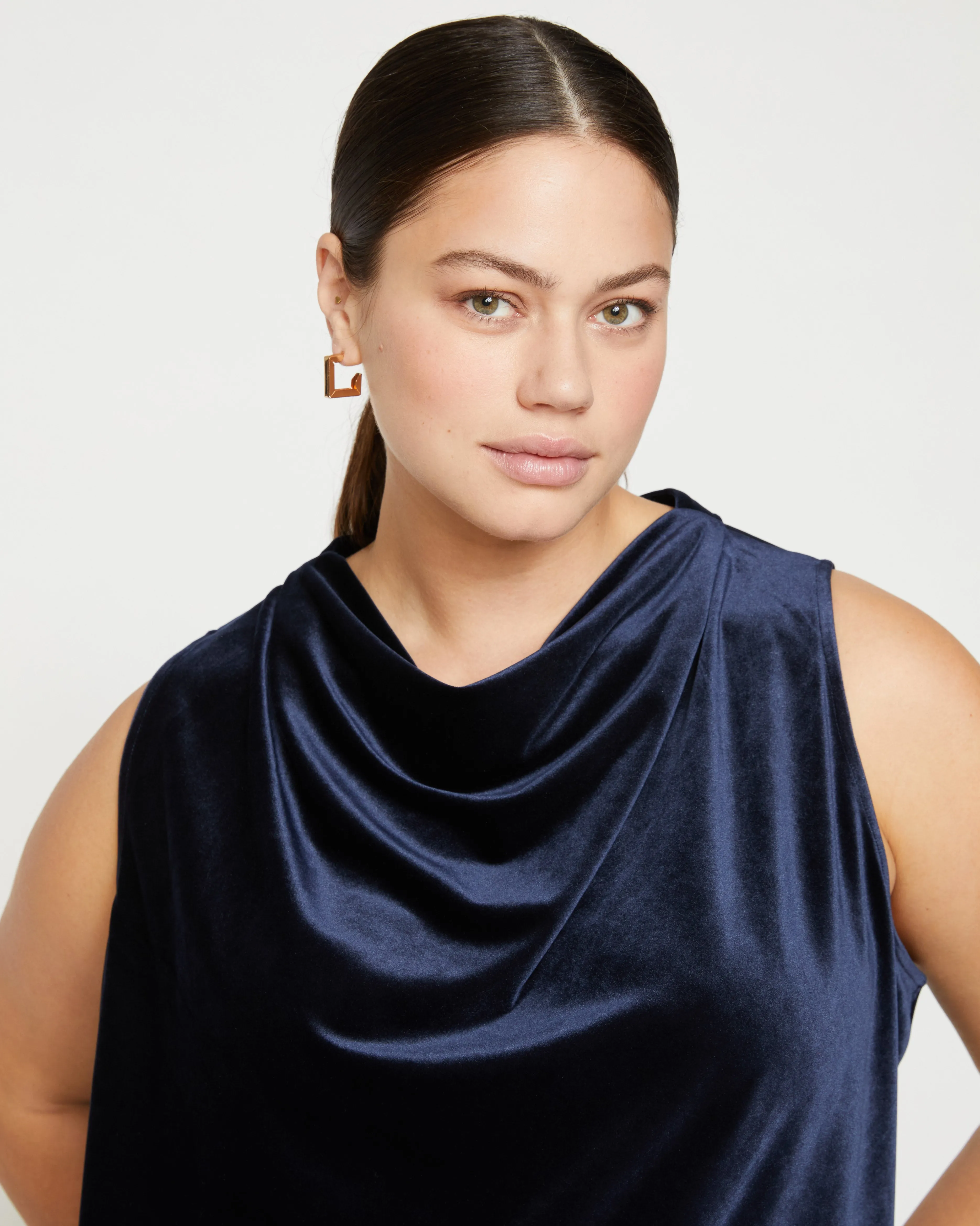 Waltz Velvet Cowl Tank Blouse - Moonstone Blue Velvet sold by Universal Standard