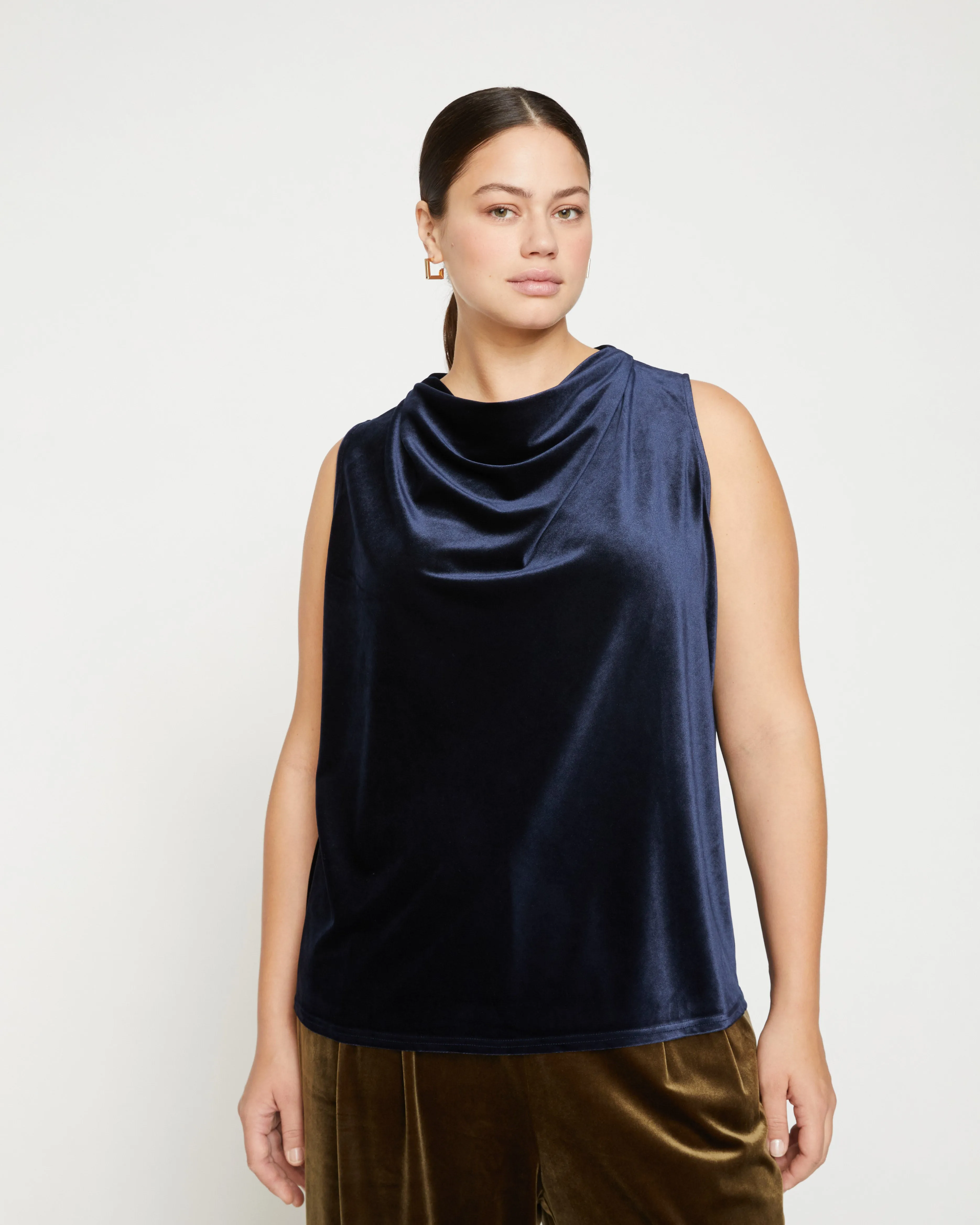 Waltz Velvet Cowl Tank Blouse - Moonstone Blue Velvet sold by Universal Standard product image thumbnail 2