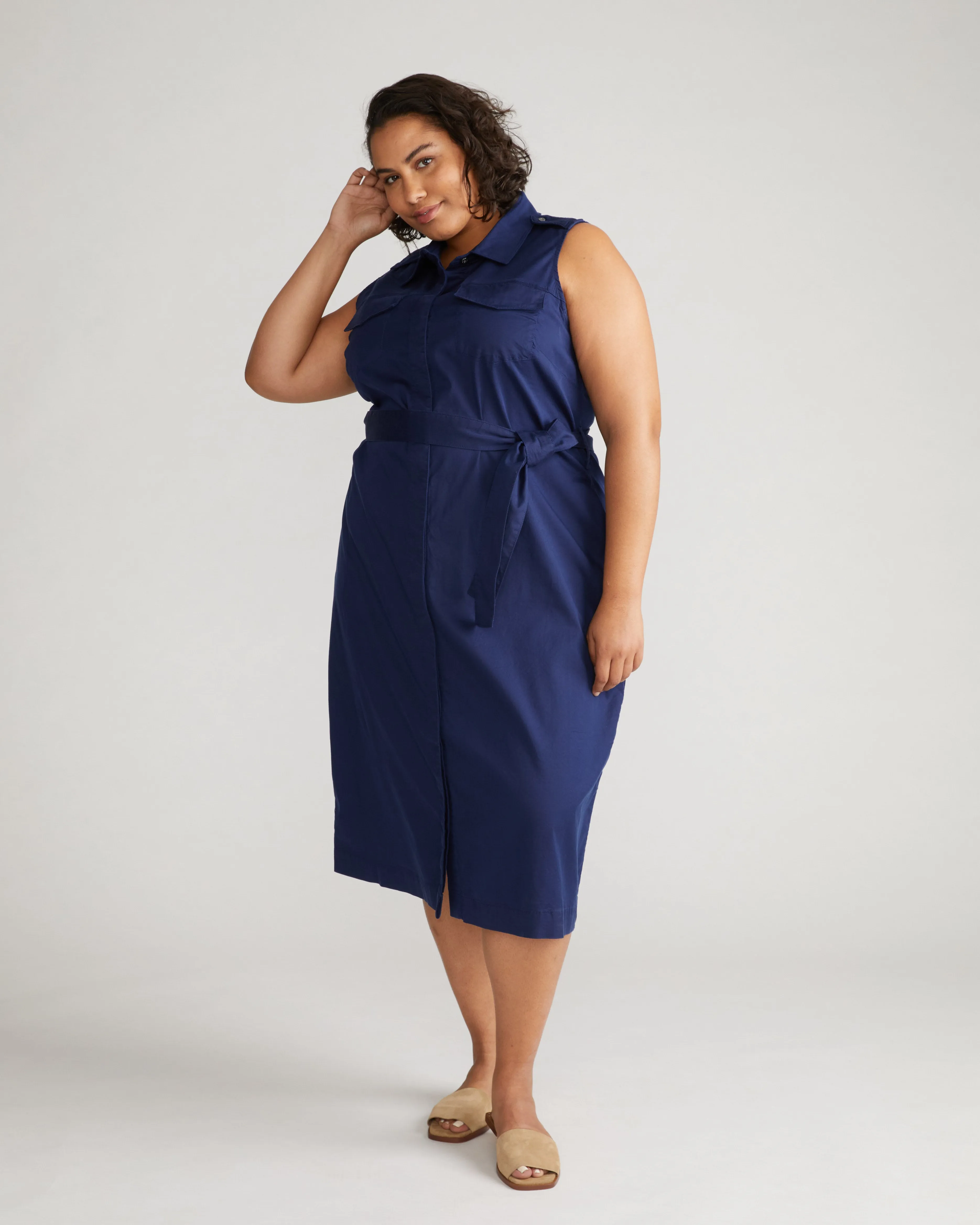 Perfect Tencel Chambray Sleeveless Savannah Shirtdress - Cerulean sold by Universal Standard