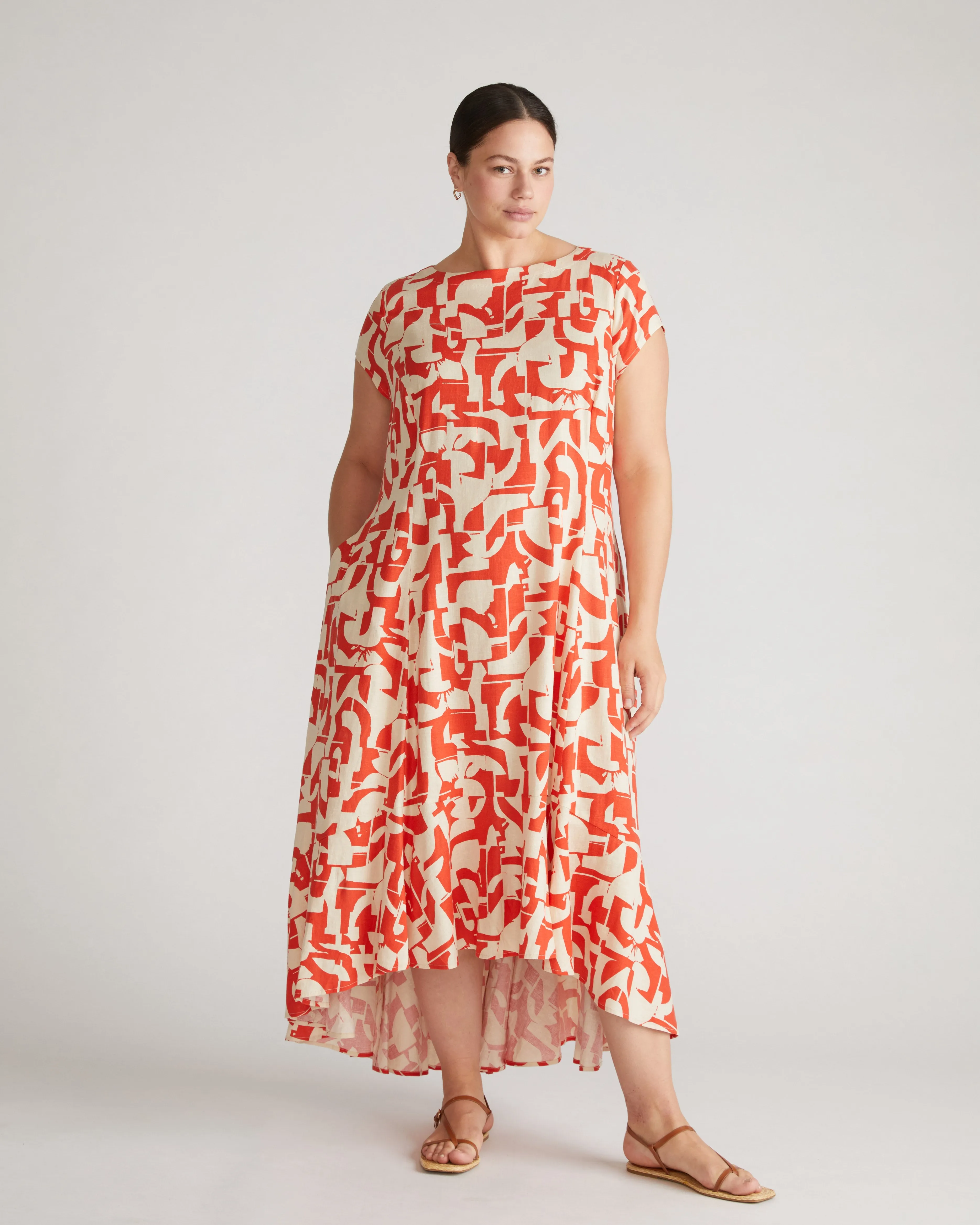 Sunset Linen Flounce Dress - Shoreline Sunset Print sold by Universal Standard product image thumbnail 4
