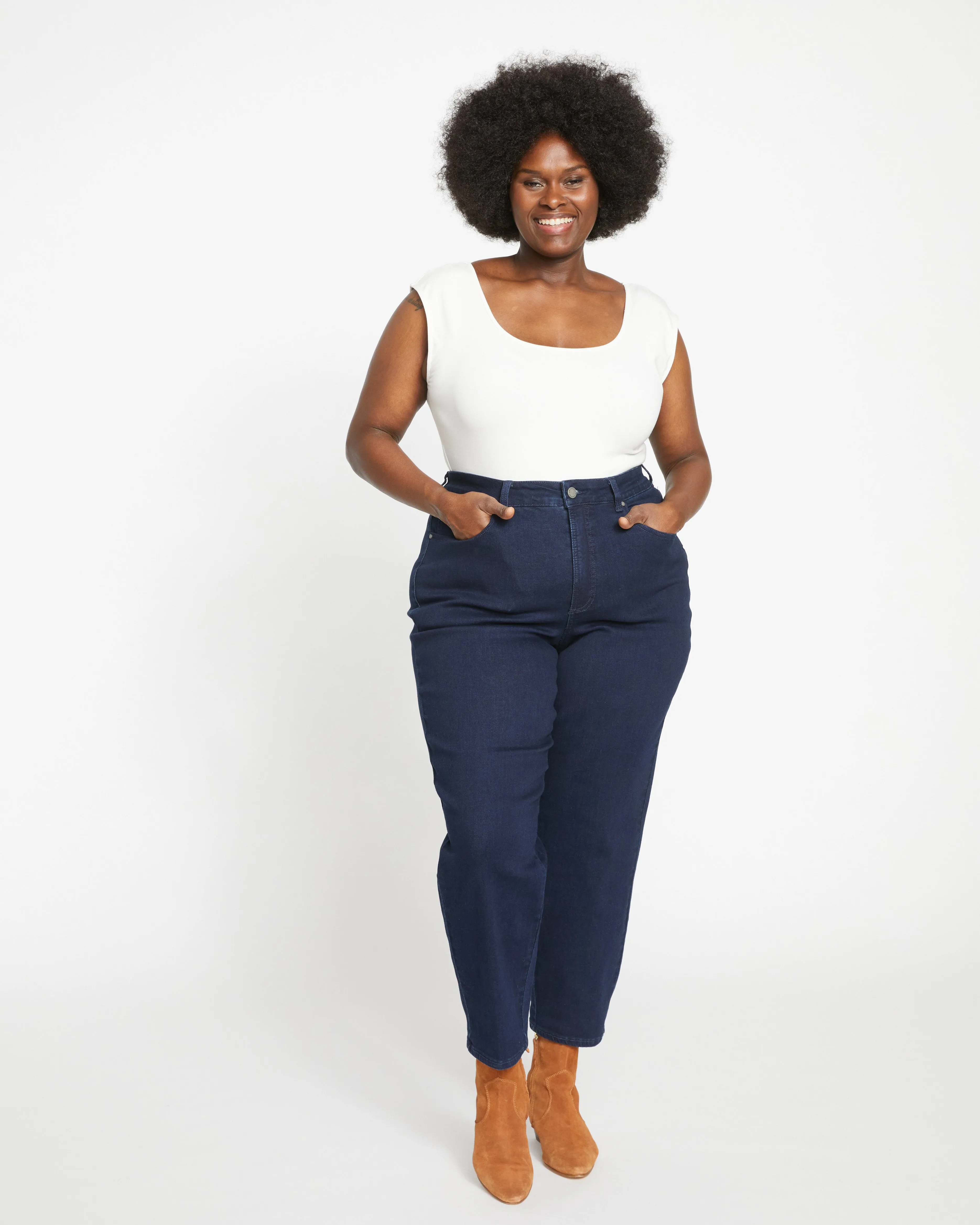 Dylan High Rise Tapered Jeans 29 Inch - Dark Indigo sold by Universal Standard