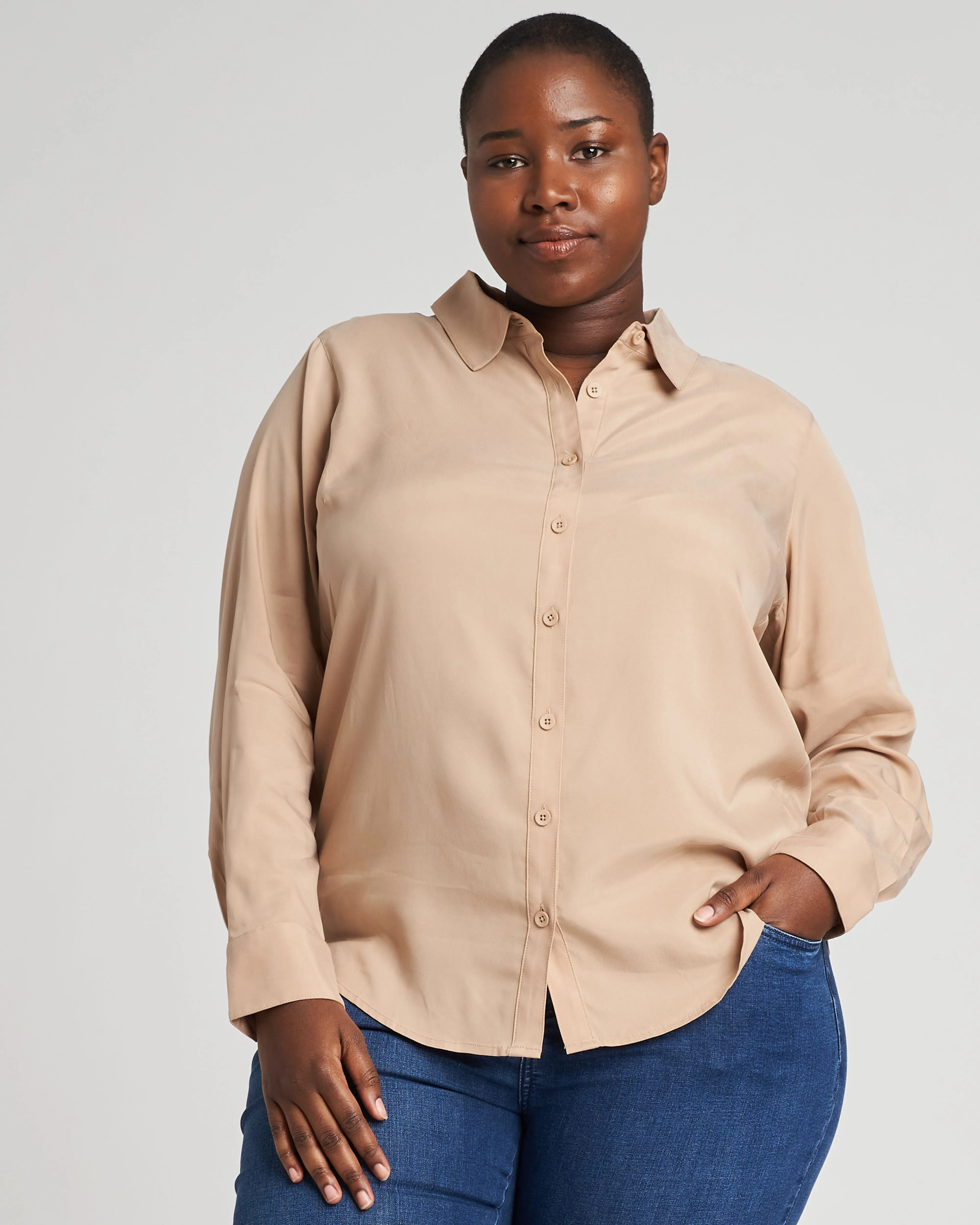 Kennedy Cupro Shirt - Camel sold by Universal Standard