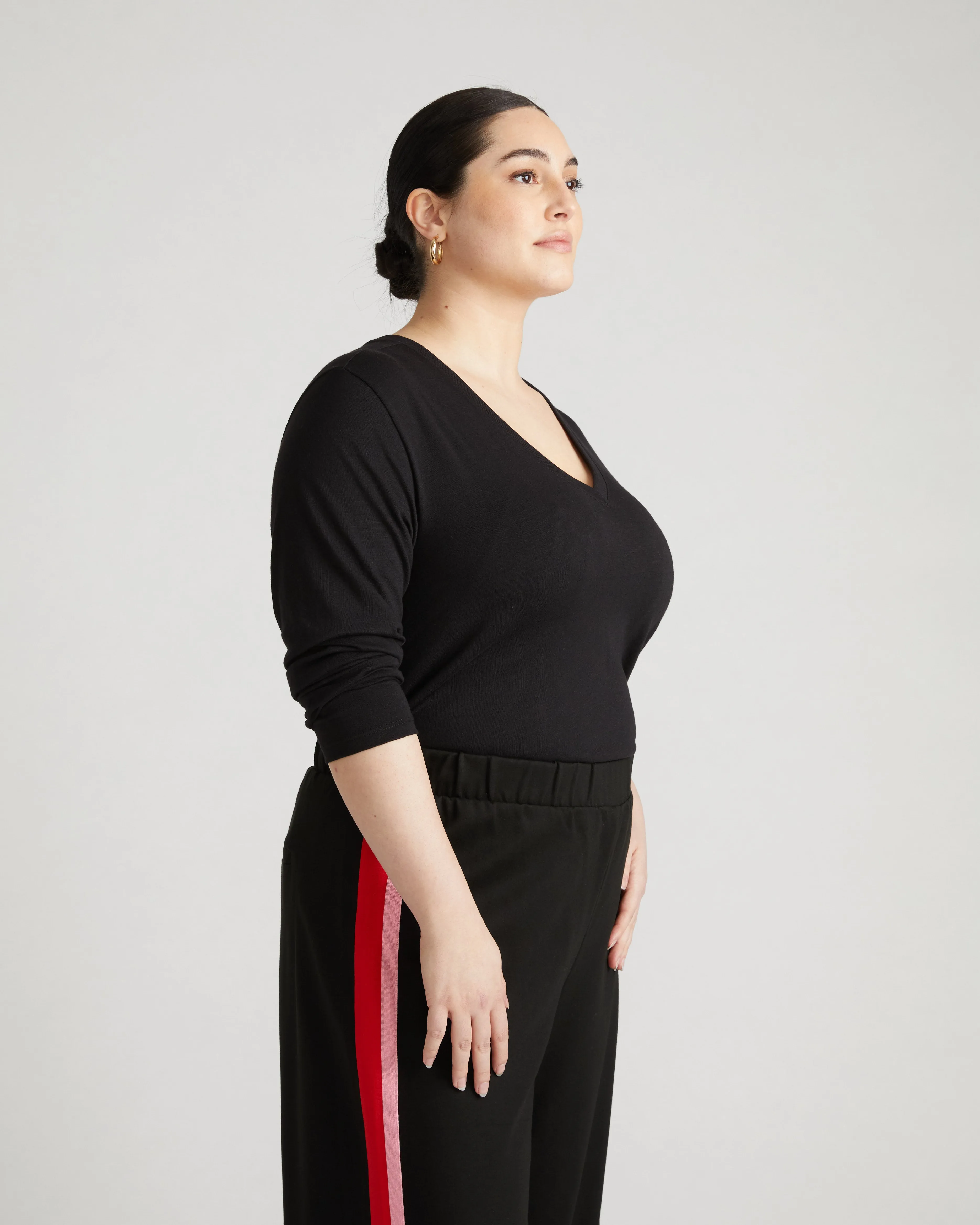 Light-As-Air Long Sleeve V Neck Tee - Black sold by Universal Standard product image thumbnail 3