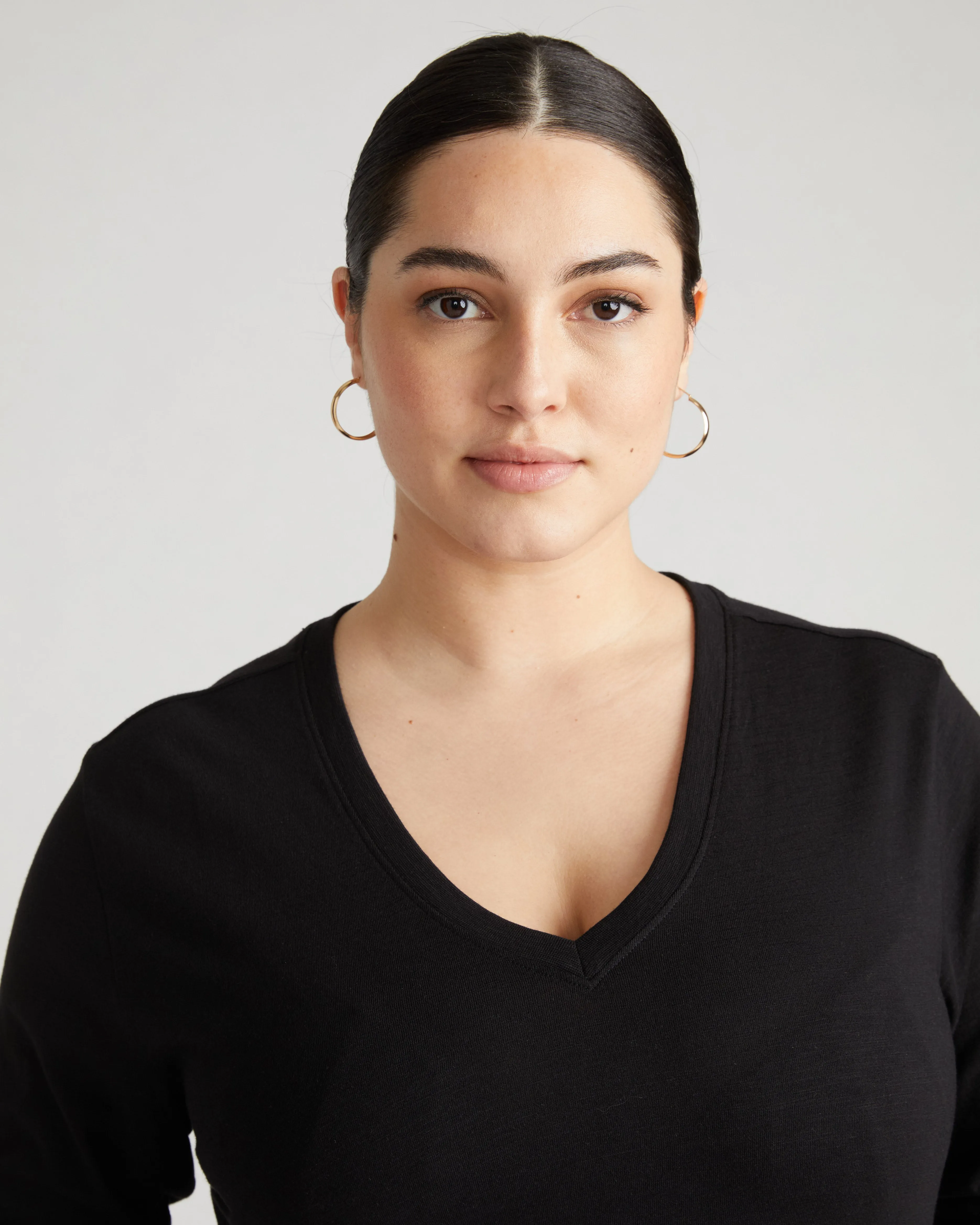 Light-As-Air Long Sleeve V Neck Tee - Black sold by Universal Standard product image thumbnail 2