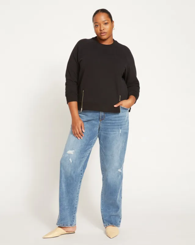 Peachy Terry Side Zip Pullover - Black sold by Universal Standard